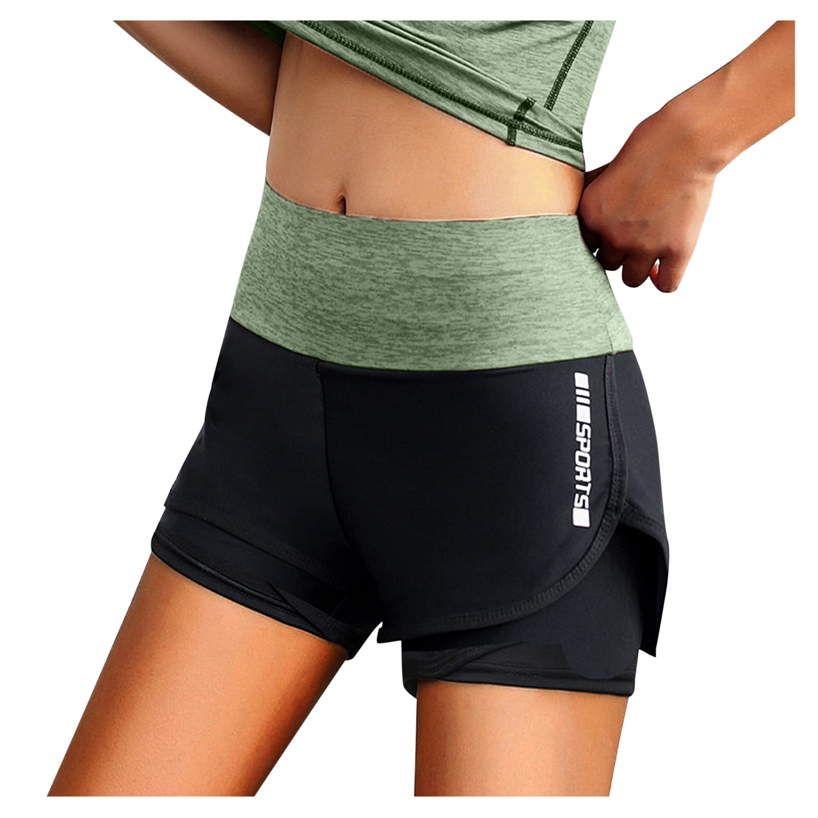 Women's Stretch Patchwork Yoga Shorts - High Waisted Casual Sport Shorts for Running, Gym & Lounge Wear