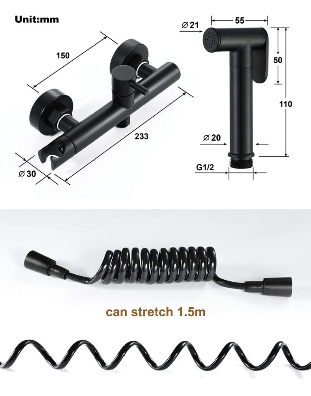**Adjustable Pressure Handheld Toilet Sprayer - Black Wall Mounted Faucet Sprayer for Diaper Cleaning & Bathroom Hygiene | Perfect for Baby Care & Household Cleaning**
