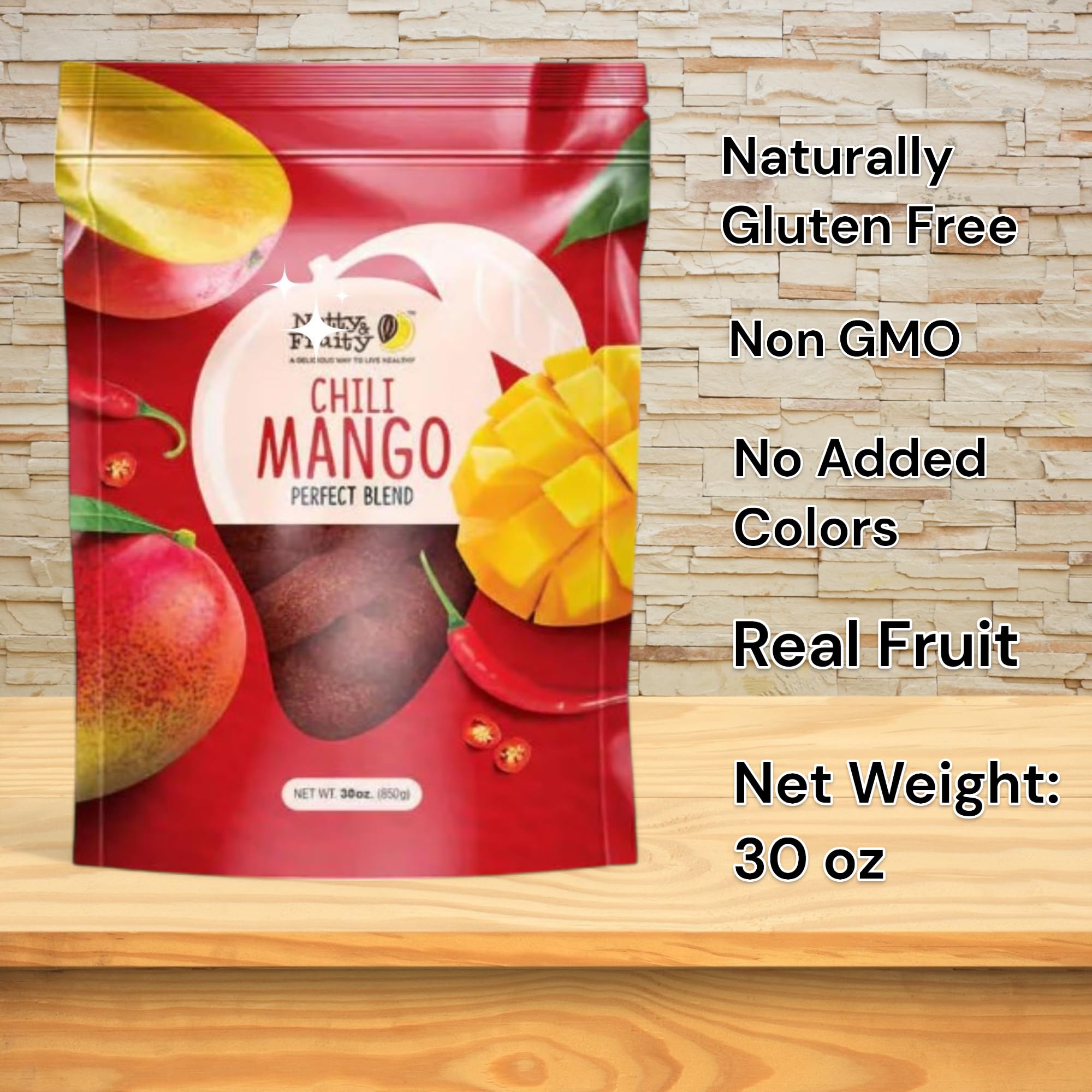 Spicy Dried Mango Slices - Hot Chili Mango Snack, 30oz Resealable Bag | Gluten-Free, Non-GMO, No Artificial Colors | Rich in Vitamin C | Perfect for Office Snacks, Road Trips & Healthy On-The-Go Treats