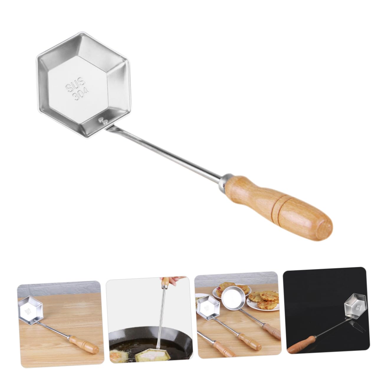 POPETPOP Stainless Steel Frying Spoon - Nonstick Flat Pancake & Pastry Turner with Wooden Handle - Perfect for Home & Restaurant Cooking - Ideal for Flipping Pancakes, Eggs & Burgers