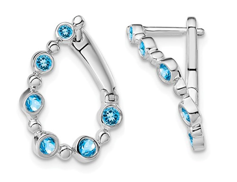1/2 Carat (ctw) Blue Topaz Hoop Earrings in 14K White Gold - Elegant Dangling Earrings for Women, Perfect for Weddings, Parties & Special Occasions