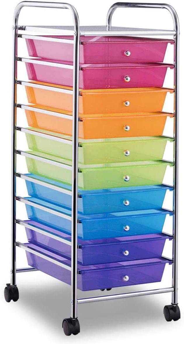 ARLIME 10-Drawer Rolling Storage Cart with Wheels - Mobile Organizer for Office, School & Craft Supplies - Perfect for Scrapbook Paper, Art Materials & Stationery Storage - Colorful Multi-Purpose Trolley for Home, Classroom & Workspace Organization