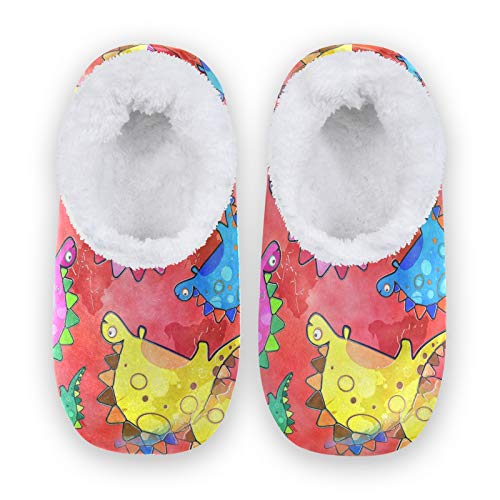 Watercolor Dinosaur Coral Fleece House Slippers for Women & Men - Cozy Indoor/Outdoor Home Shoes (US 9-10) - Perfect for Lounging, Winter Comfort & Gift Giving