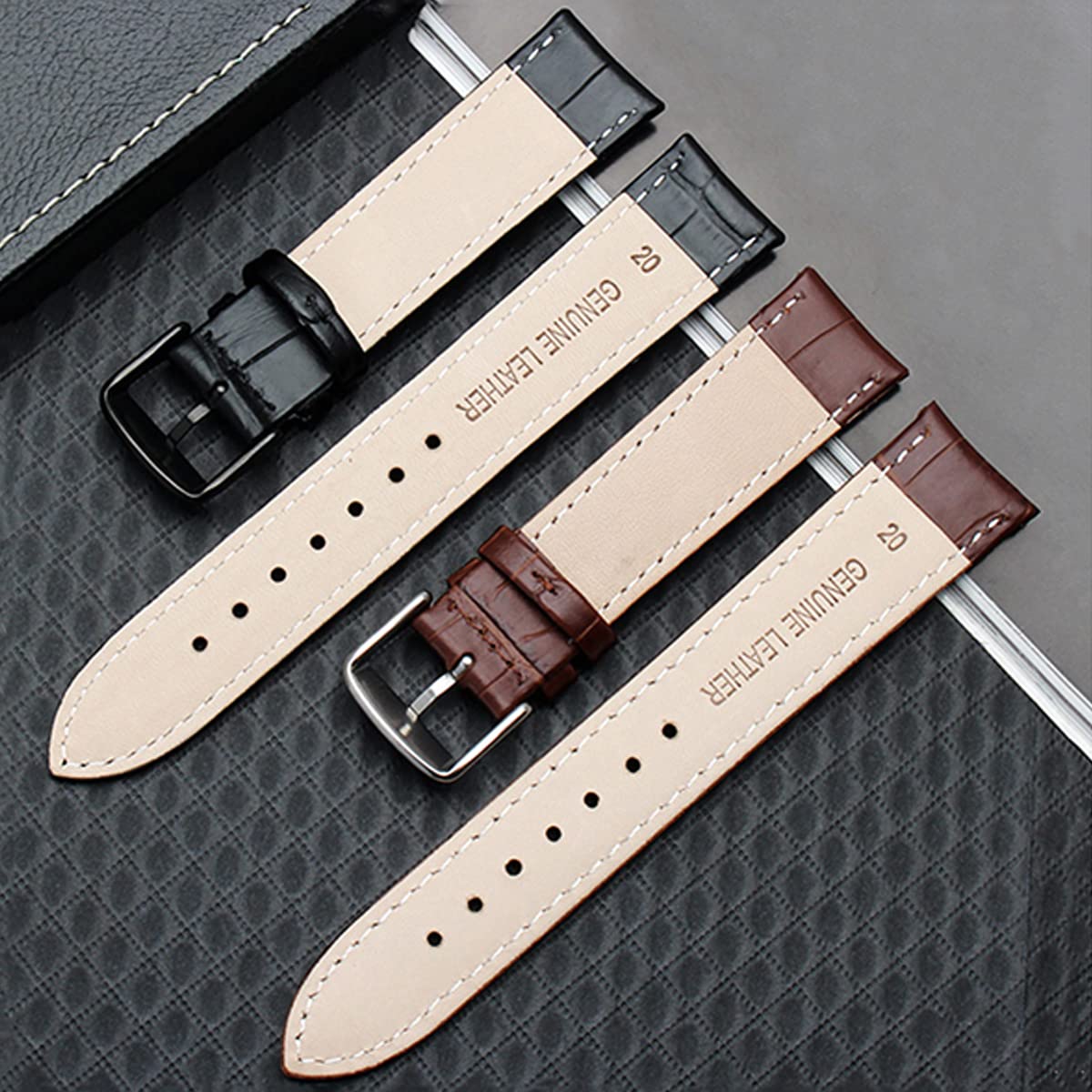 Premium Top Grain Leather Watch Band with Gold Buckle Pin & Stitching – Jaxon Strap Replacement for Men & Women (Brown/Black) – Fits Most Watches – Ideal for Daily Wear, Business & Casual Occasions