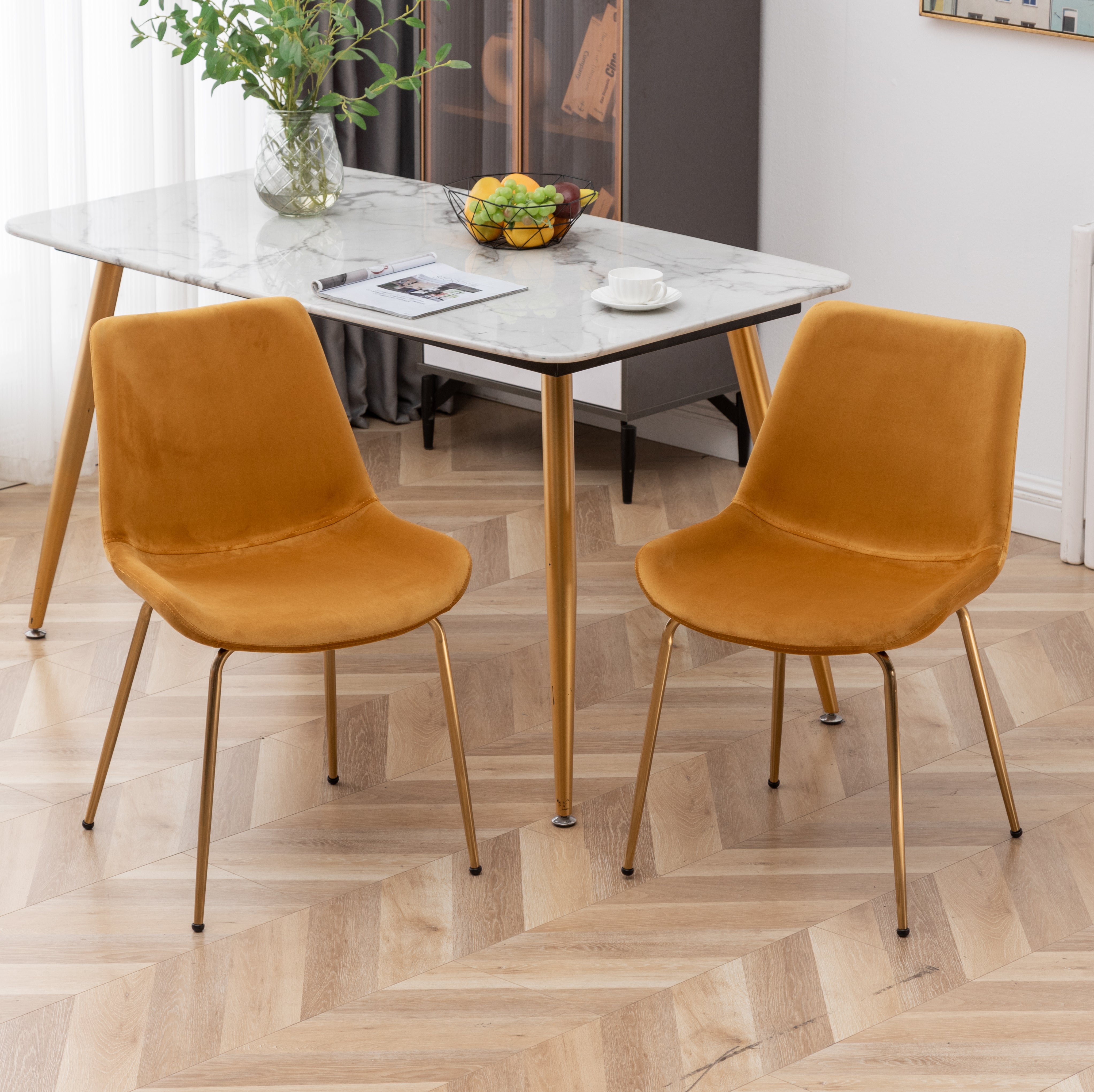 Roundhill Furniture Aufurr Modern Velvet Dining Chairs, Set of 2 - Mid-Century Style Upholstered Side Chairs for Dining Room, Kitchen, or Office