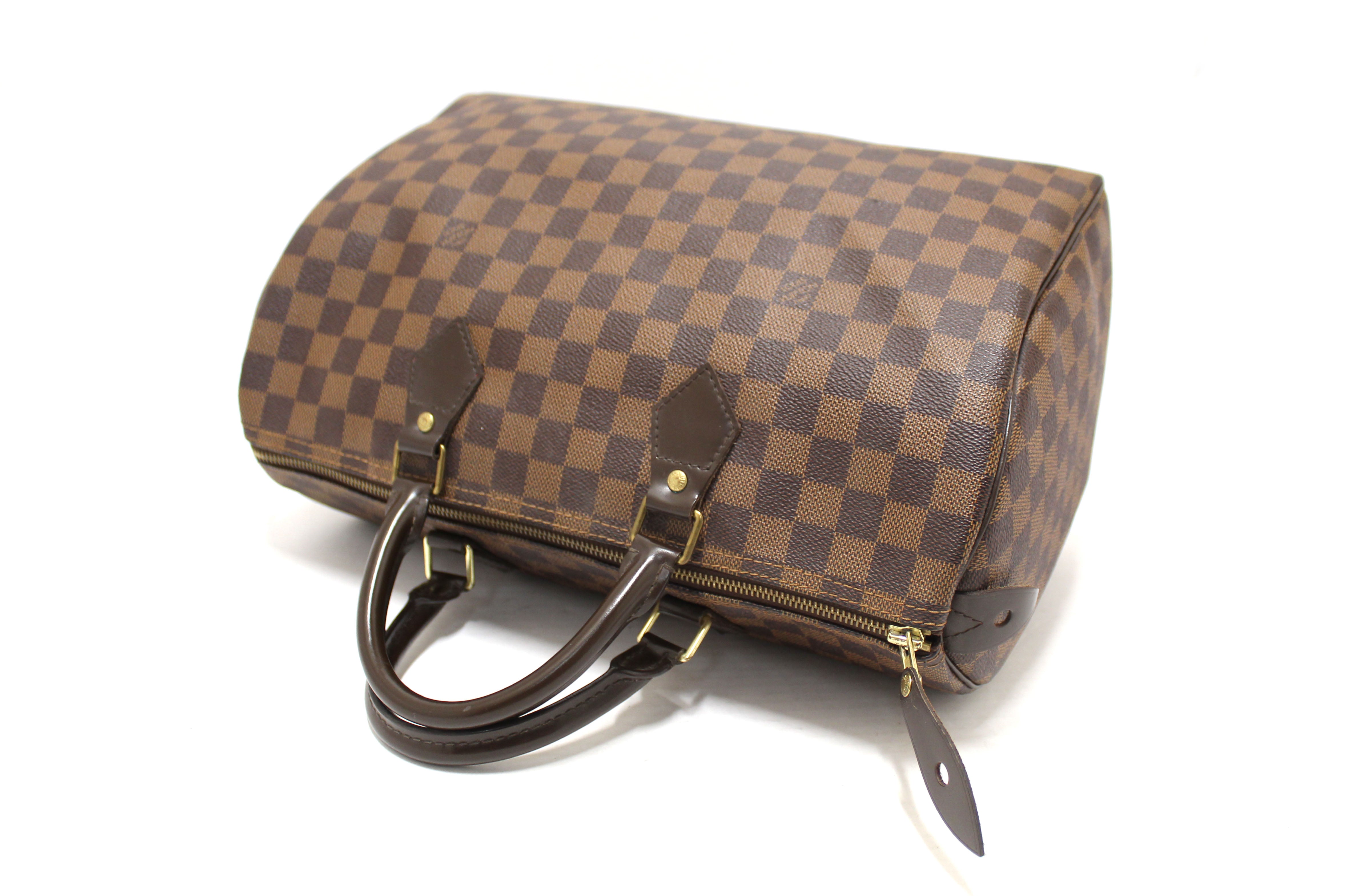 Authentic Louis Vuitton Damier Ebene Canvas Speedy 35 Handbag for Women - Luxury Designer Tote Purse with Shoulder Strap - Perfect for Travel, Work & Everyday Use