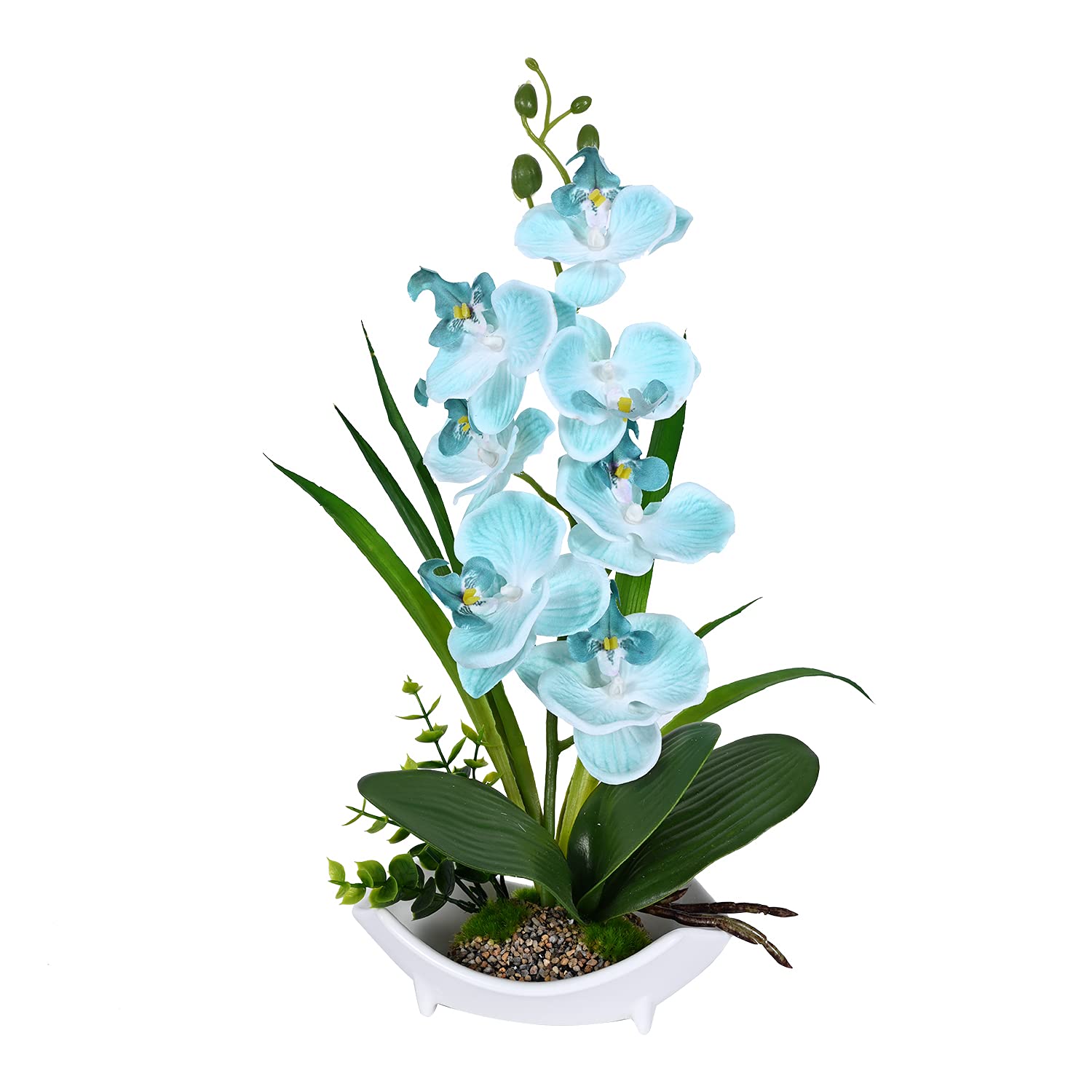 Artificial Silk Phalaenopsis Orchid - Teal & Green Faux Flowers for Home Decor | Perfect for Bathroom, Table Centerpiece, and Room Decoration | Elegant Wedding & Office Floral Arrangement