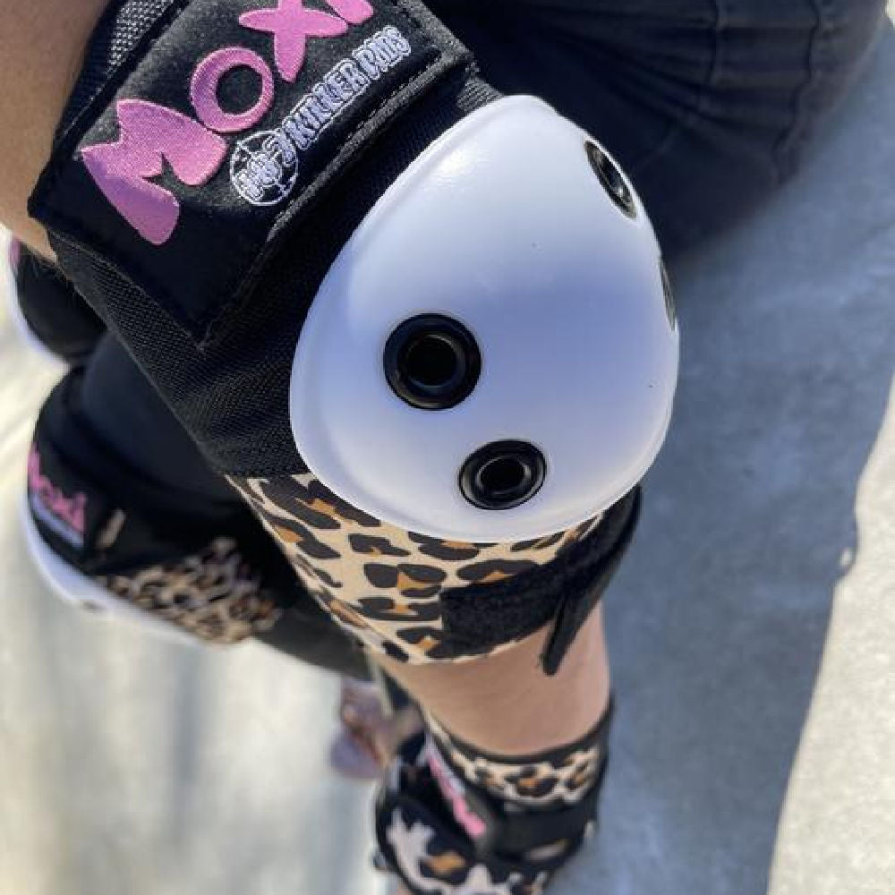 Moxi Junior Pads 6-Pack - Leopard Print Protective Gear for Roller Skating & Skateboarding | Knee & Elbow Pads for Kids Safety