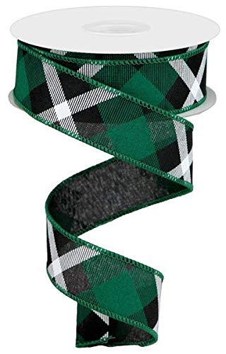Plaid Canvas Wired Edge Ribbon - 10 Yards, 1.5 Inch Wide - Green, White, Black - Perfect for Gift Wrapping, DIY Crafts, and Holiday Decorations