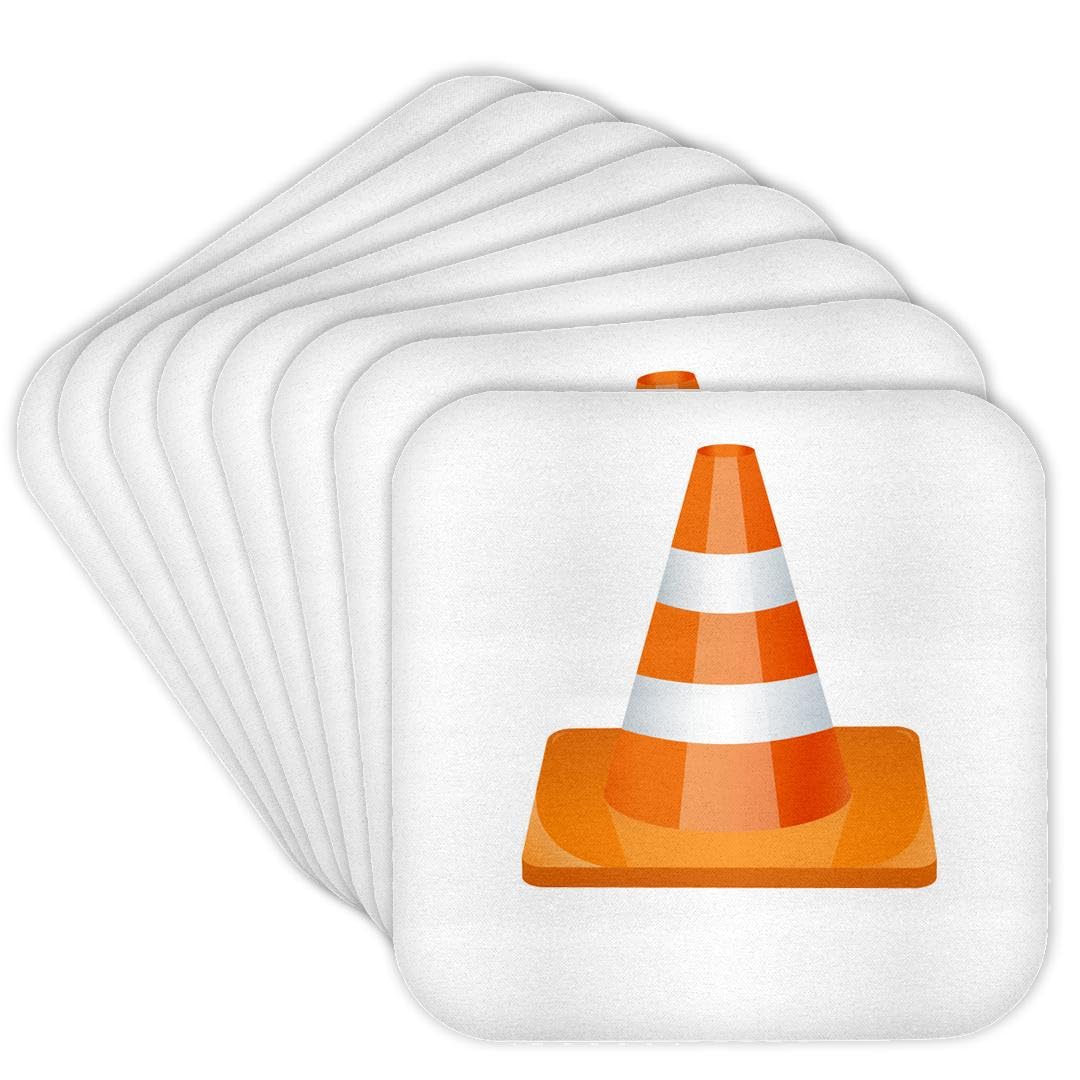 3D Rose Orange and White Construction Cone Soft Coasters Set of 8 - Absorbent Drink Coasters for Beer, Coffee, and Home Decor - Perfect for Construction Theme Parties and Office Use
