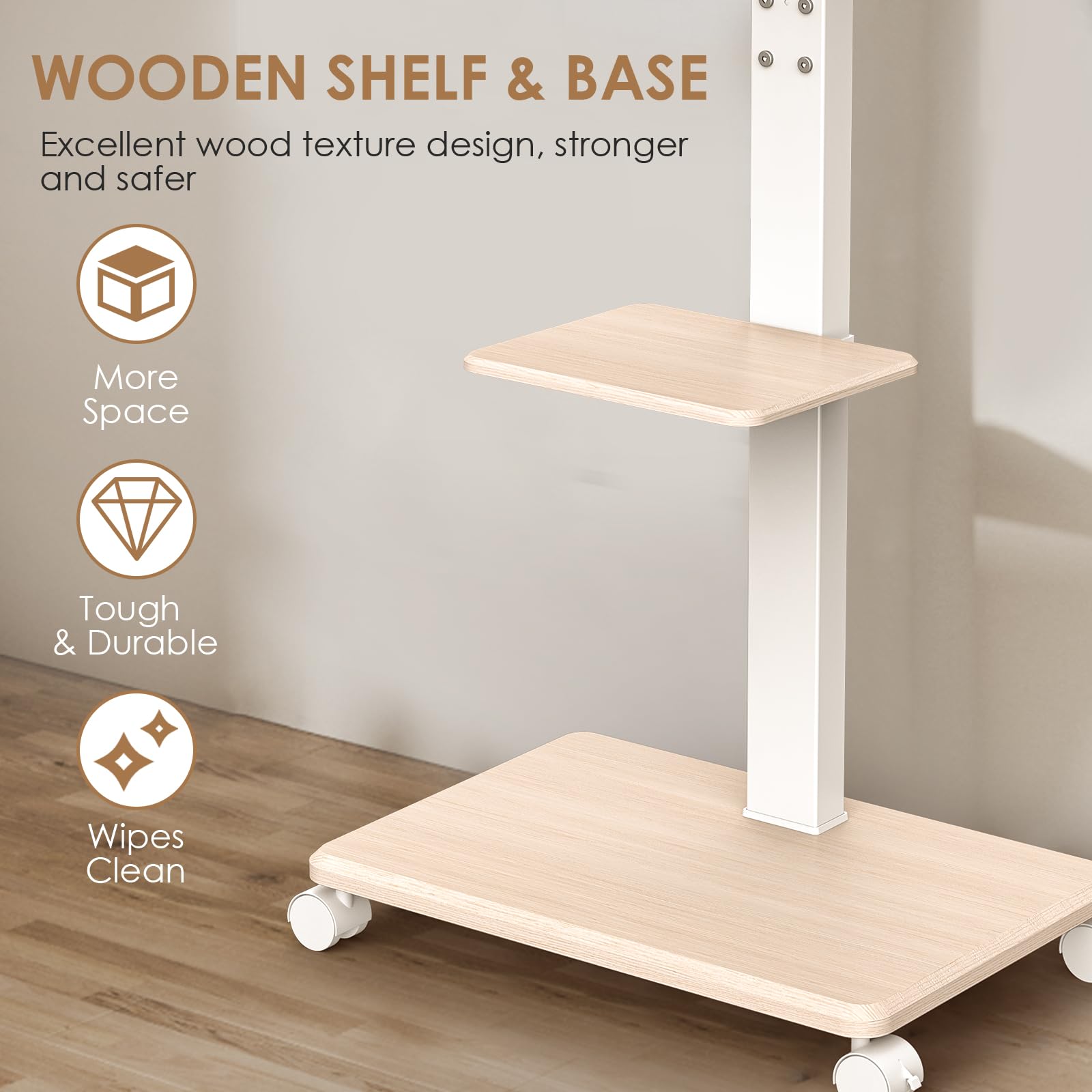 Adjustable Mobile TV Stand on Wheels for 32-75 Inch TVs - Swivel from Landscape to Portrait, Height Adjustable Rolling TV Cart with Tilt Function (Max VESA 600x400mm, Supports up to 88lbs) - Perfect for Living Rooms, Bedrooms, Classrooms and Office Presentations