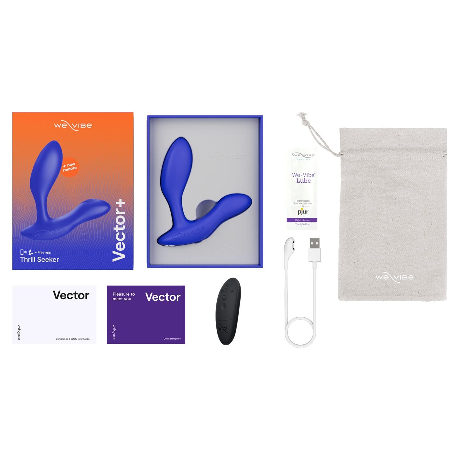 We-Vibe Vector+ Bluetooth Prostate Massager & Vibrating Butt Plug | Remote Control Anal Vibrator with 10 Vibration Modes | Waterproof Silicone Sex Toy for Men & Couples | Long Distance App Control | Perfect for Solo Play & Partnered Intimacy | Blue