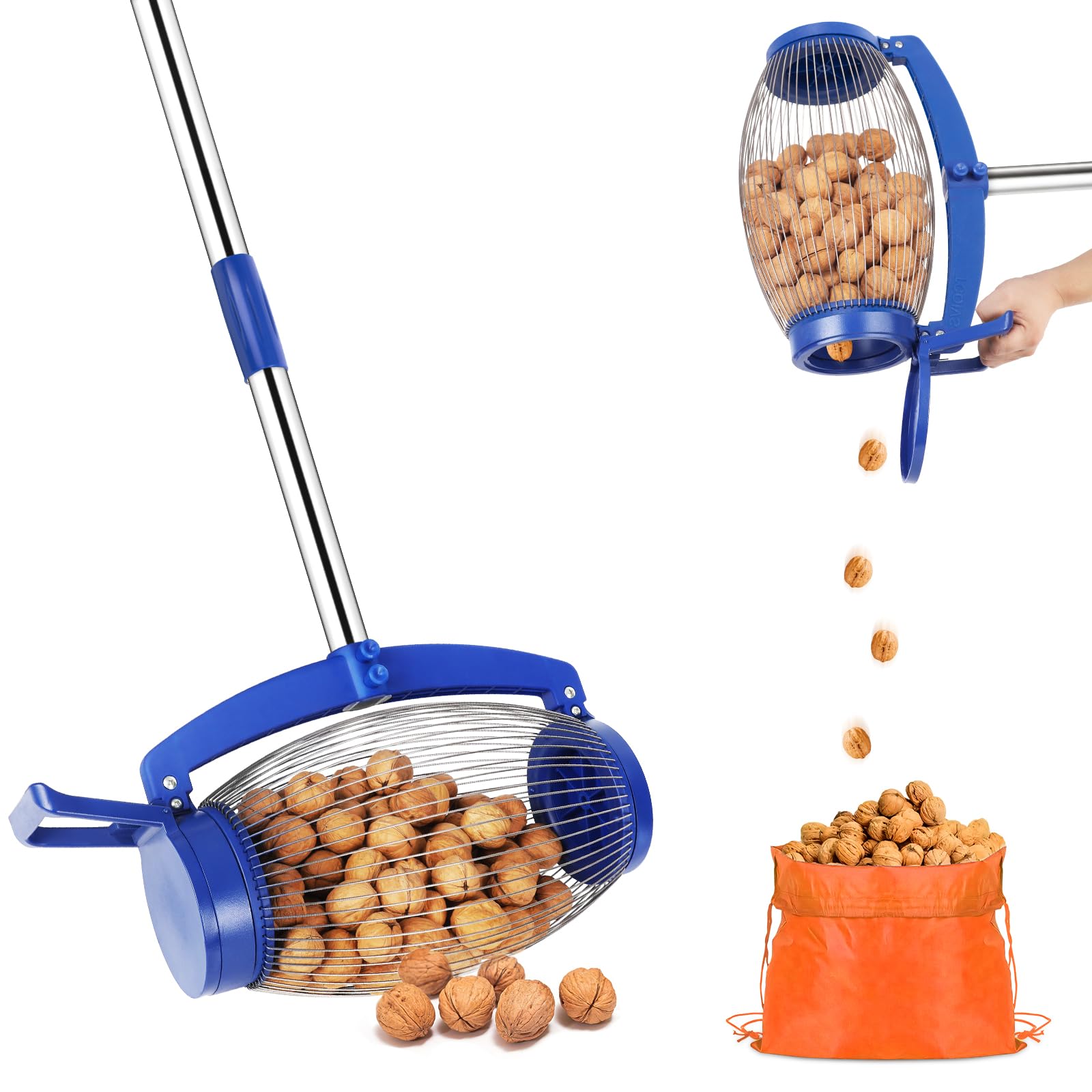 Large Nut Gatherer Roller - Walnut & Pinecone Picker Upper Tool for Gardens (1'' to 2.5'' Size) | Collects Sweet Gumballs, Golf & Tennis Balls | Perfect for Yard Cleanup, Harvesting Nuts & Outdoor Activities