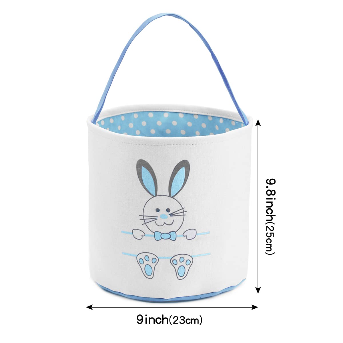 Personalized Easter Bunny Basket Bags for Kids - Cotton Canvas Easter Egg Hunt Bags with Cute Rabbit Print - Perfect for Easter Egg Hunts, Candy Collection & Gift Giving (Blue)