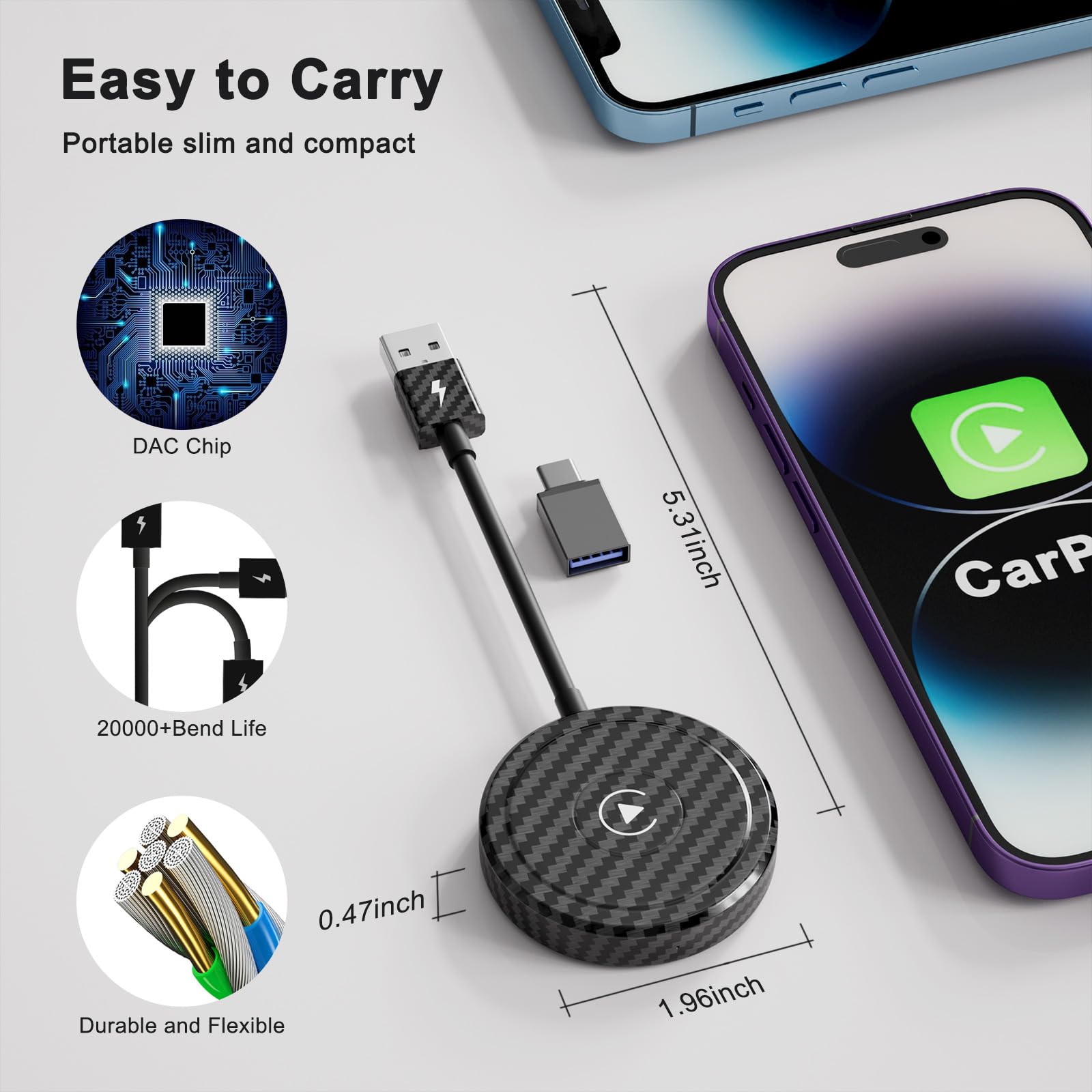 2023 Wireless CarPlay Adapter for iPhone - Convert Wired to Wireless CarPlay, Plug & Play, Online Update, Compatible with OEM Wired CarPlay Cars 2015+ & iPhone - Perfect for Commuting, Road Trips & Hands-Free Driving