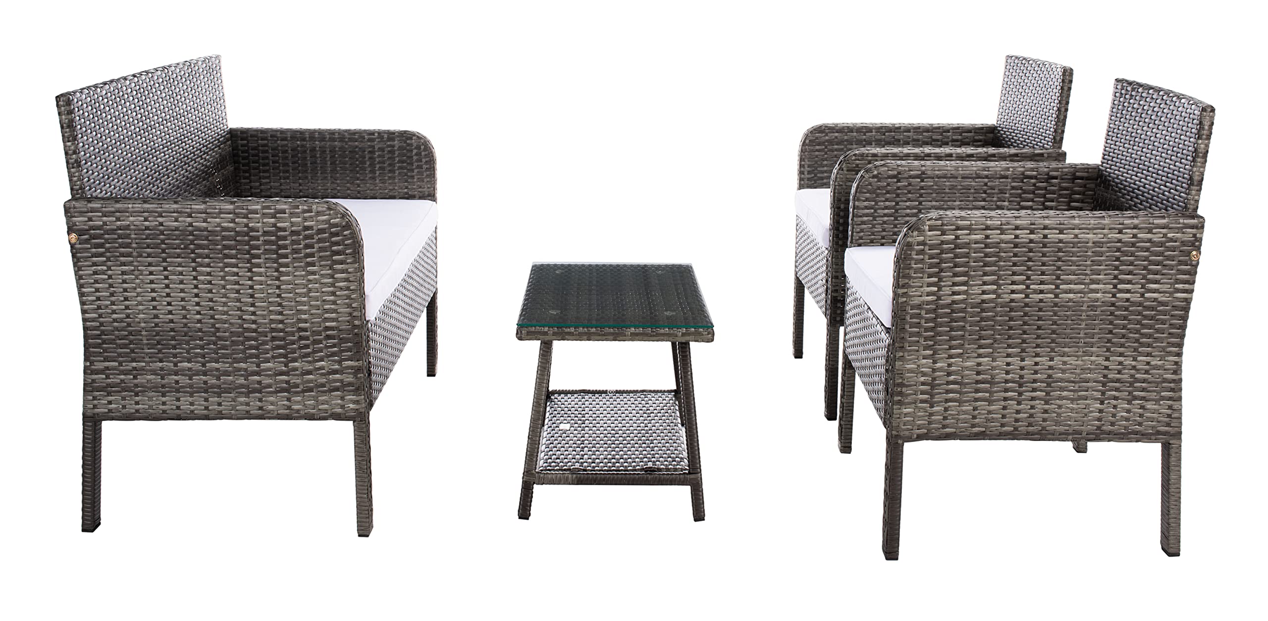 SAFAVIEH Outdoor Collection Aboka Grey Brown/White 4-Piece Patio Cushion Set - Water-Resistant Conversation Furniture Cushions for Garden, Deck, Poolside & Backyard Relaxation (PAT7505C)
