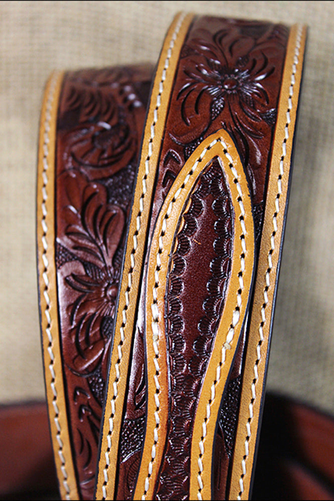 3D Floral Tan Men's Fashion Ranger Leather Belt with Silver Buckle - Stylish Western Accessory for Cowboy Boots, Jeans & Casual Outfits