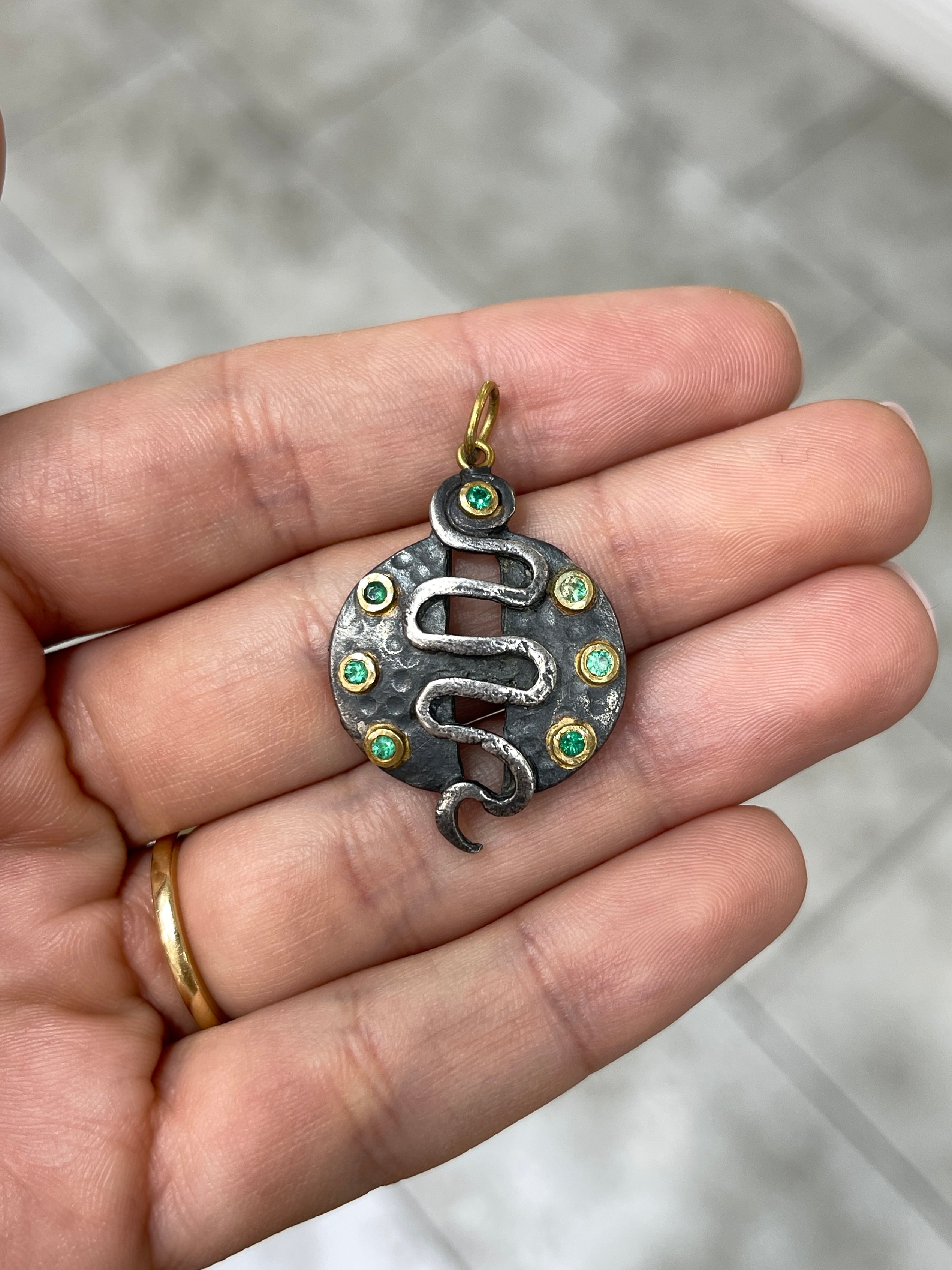0.35tcw 24K Gold & Sterling Silver Emerald Snake Medallion Pendant - Elegant Jewelry for Women, Gift for Her, Perfect for Parties, Weddings & Special Occasions