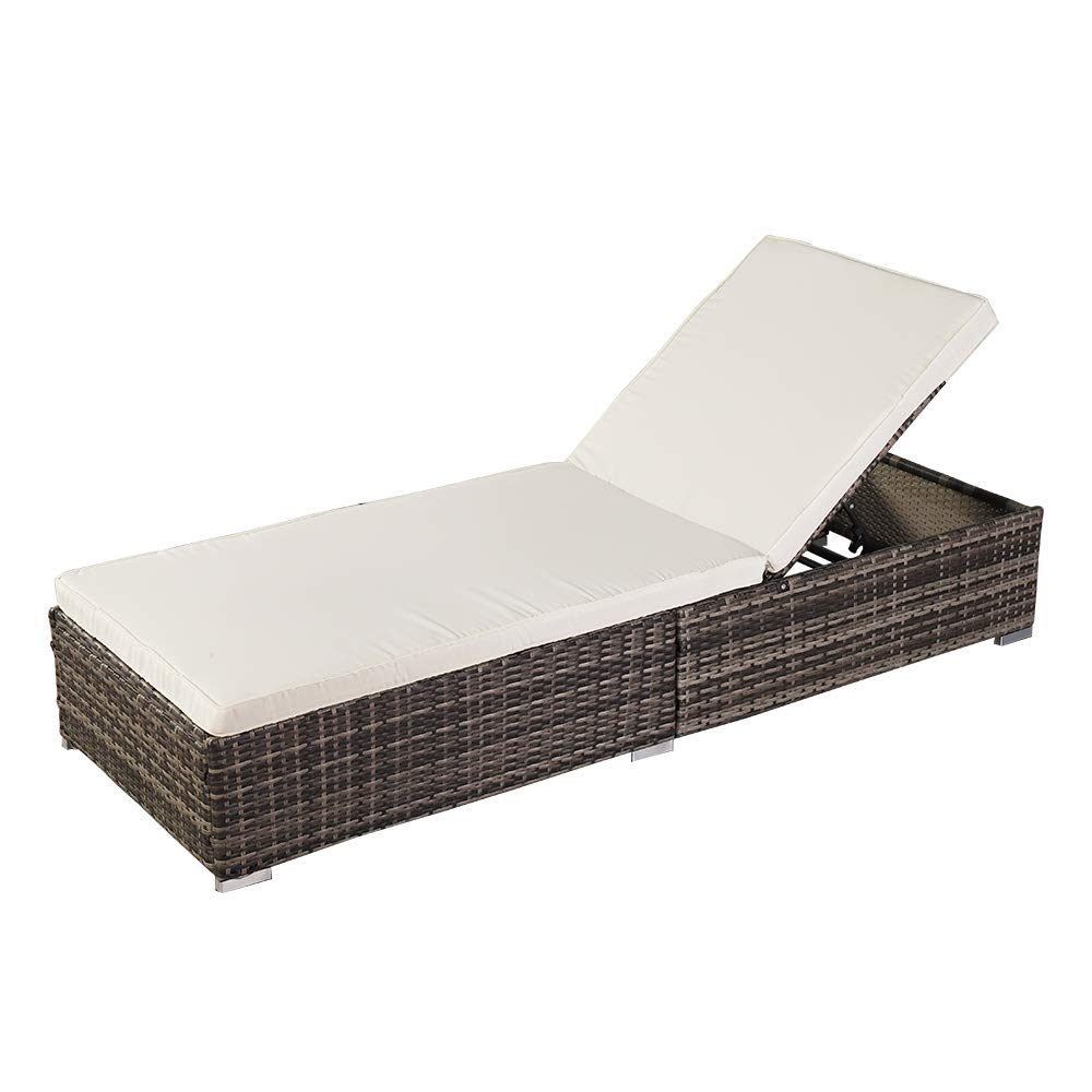 VINGLI Adjustable Wicker Patio Chaise Lounge Chair - All-Weather Rattan Outdoor Daybed with Soft Cushions & Adjustable Backrest - Gray - Perfect for Poolside, Garden, Deck & Patio Relaxation