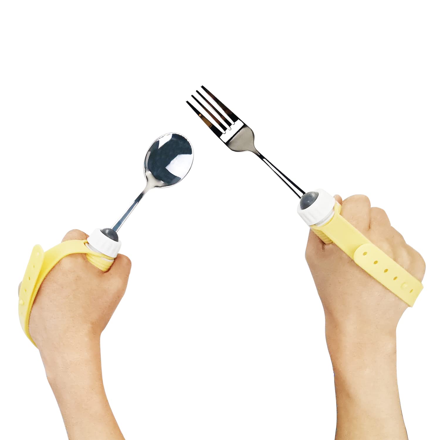 Weighted Adaptive Utensils Set - Non-Slip Spoons & Forks with Rubber Straps for Hand Tremors, Arthritis, Parkinson's - Elderly & Disabled Friendly - Dishwasher Safe Stainless Steel - Perfect for Daily Meals & Assisted Living