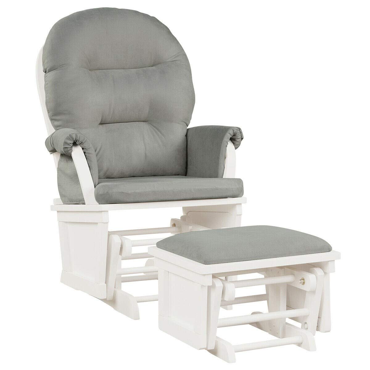 **Nursery Glider Chair with Ottoman - Light Gray Rocking Chair for Nursing, Feeding & Relaxing - Padded Armrests & Storage Pocket - Perfect for Baby Nurseries, Bedrooms & Living Rooms**