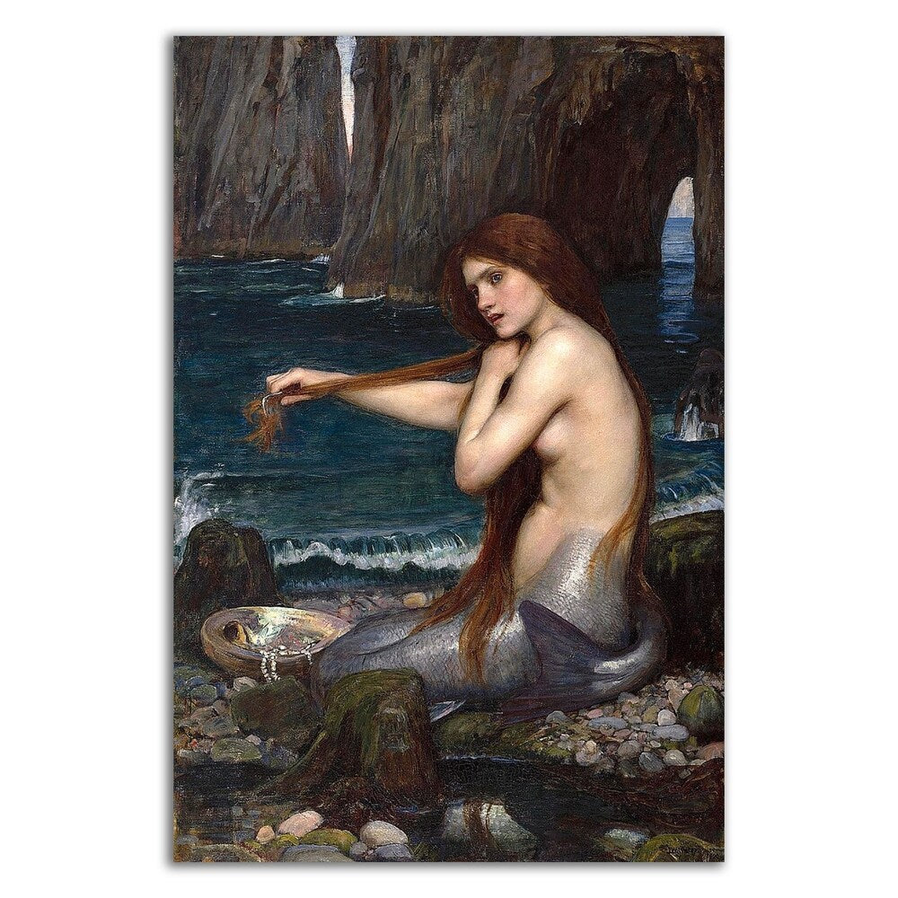 John William Waterhouse Mermaid Art Print on Canvas - Ready to Hang Wall Decor for Living Room, Bedroom & Office