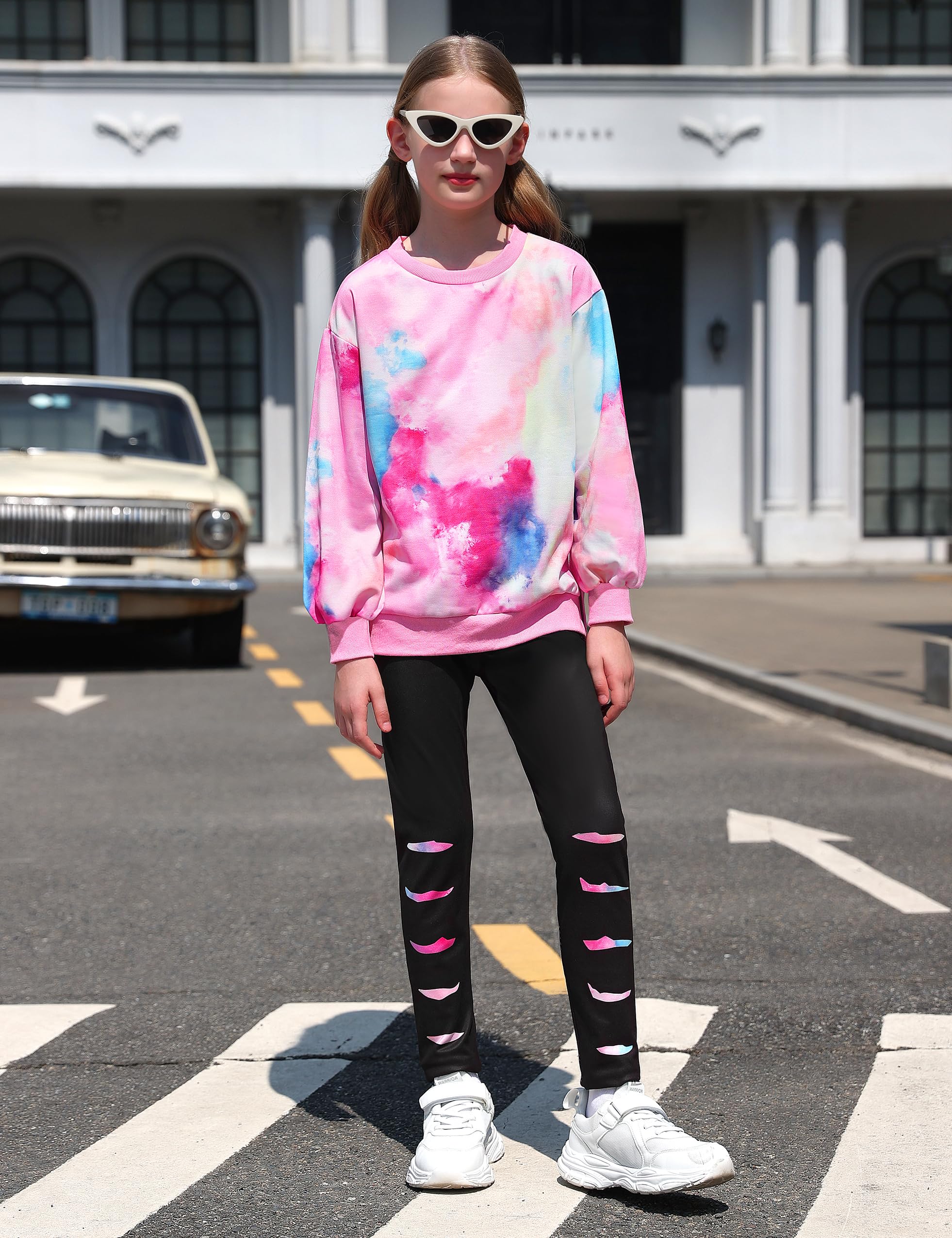 Tie Dye Sweatshirt and Leggings Set for Girls 6-14T | 2-Piece Fall Winter Outfit | Cute Casual Clothes for School, Playdates & Weekend Wear