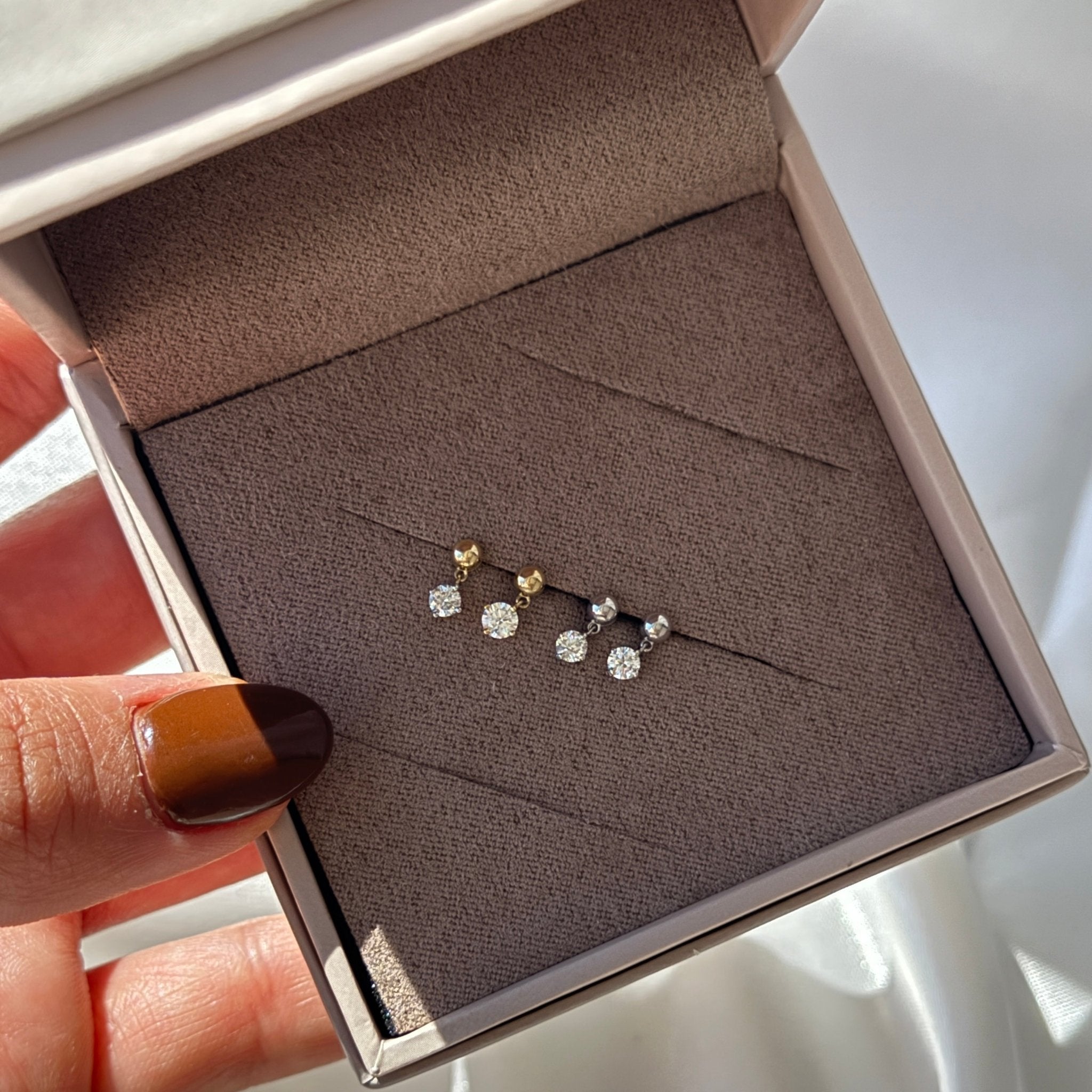 14K White Gold Solitaire Diamond Drop Stud Earrings - Flat Back for Comfort - Perfect for Weddings, Parties & Everyday Elegance