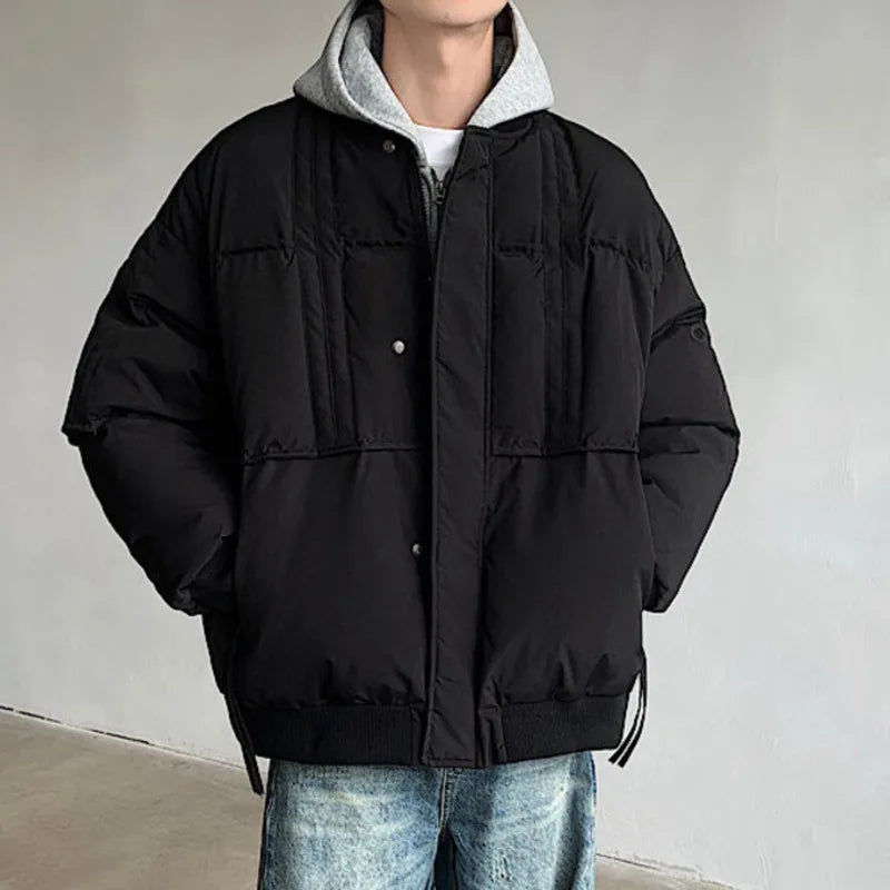 Men's Fashion Round Collar Cotton Jacket - Thickened Winter Coat with Button Pocket & Niche Design | Solid Color Casual Outerwear for Daily Wear & Outdoor Activities (2024 Collection)