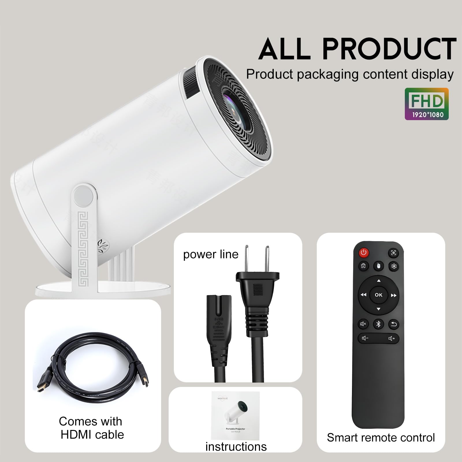 CWOWDEFU 1080P Full HD Smart WiFi Bluetooth Projector - 4K Decoding Support for Home Theater, Movie Nights & Gaming | Compatible with TV Stick, Phone Casting, HDMI & USB