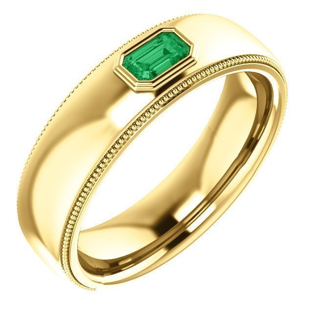 14KT Gold Men's Emerald Ring - 3/10 CT Bezel Set Wedding Band for Engagement, Anniversary & Special Occasions