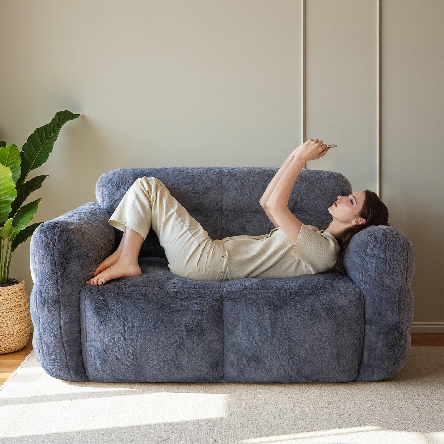 MAXYOYO Giant Bean Bag Chair - Ultra Soft Fluffy Bean Bag Couch for Living Room, Bedroom & Game Room - Dark Grey - Perfect for Relaxing, Lounging & Gaming