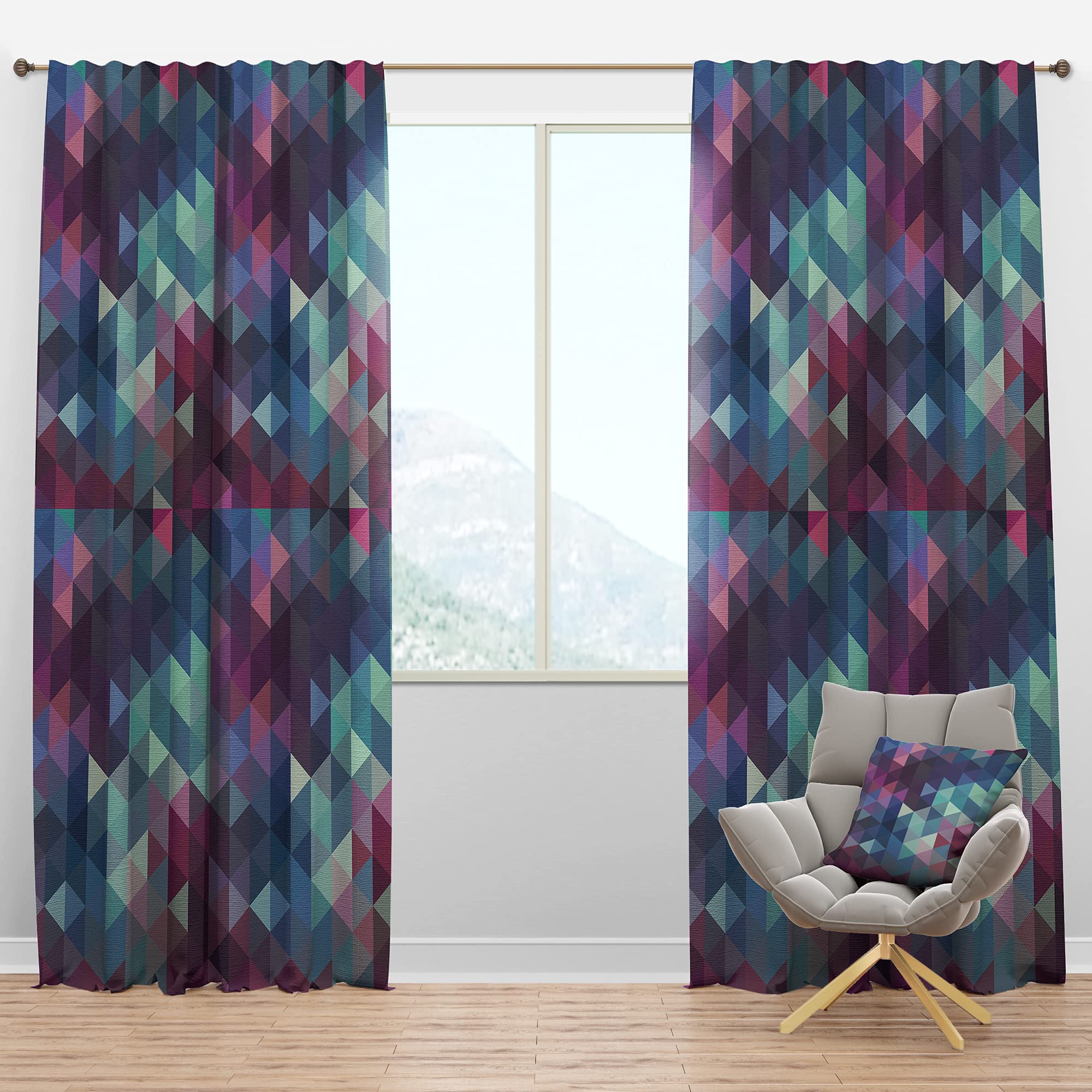 DesignQ Blackout Curtains - Thermal Insulated Single Panel (52x120 Inches) - Modern Geometric Pattern in Blue & Magenta for Bedroom & Living Room - Noise Reducing & Energy Saving Window Treatments for Better Sleep & Privacy