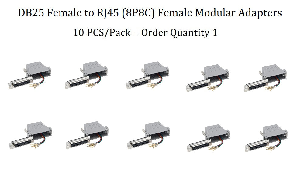 DB25 Female to RJ45 (8P8C) Female Modular Adapter - 10 Pack Gray - Perfect for Network Connectivity, Data Transfer & Telecom Applications