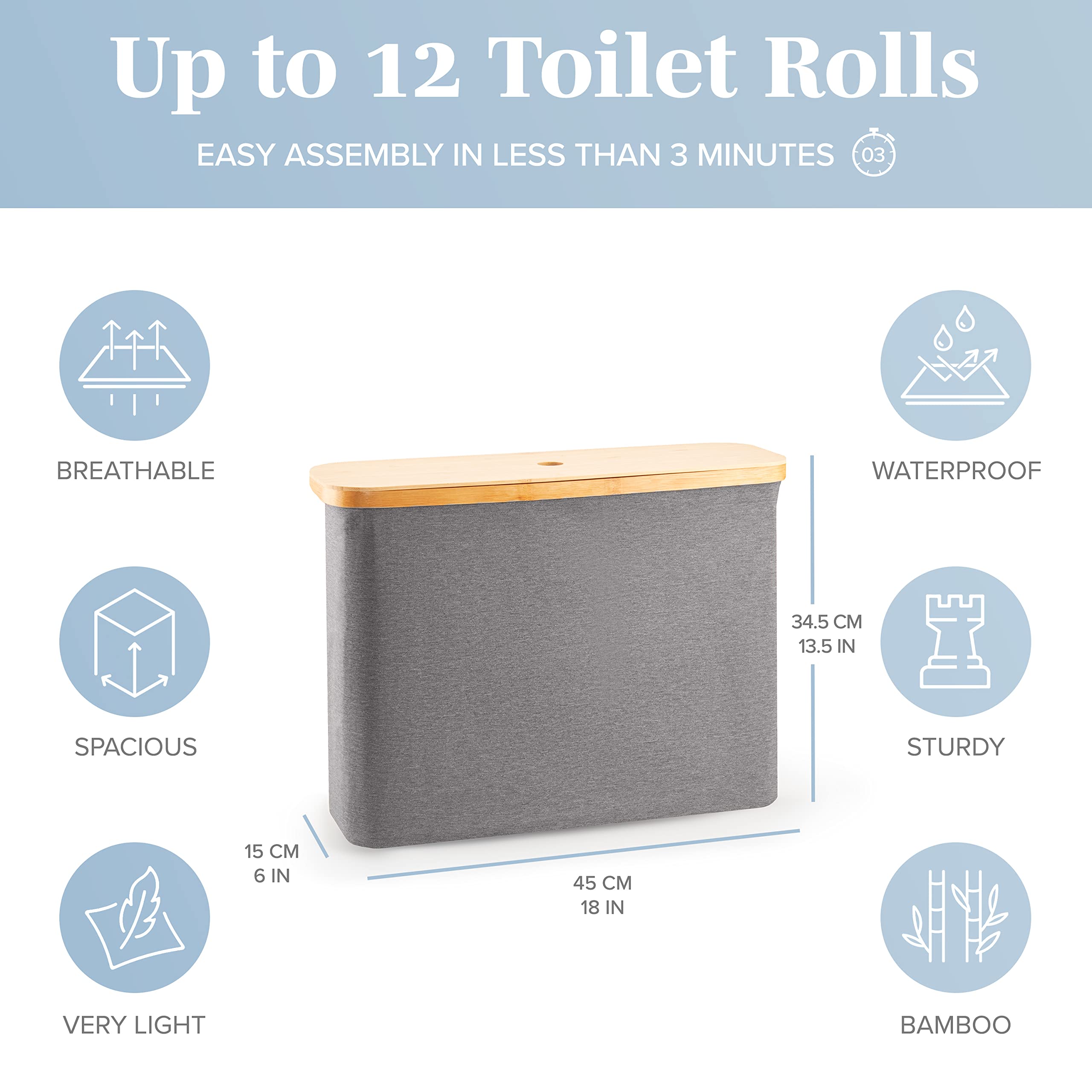 Lonbet Bamboo Toilet Paper Storage Basket - Bathroom Organizer with Holder for Toilet Rolls, Bath Tissue Dispenser - Perfect for Small Bathrooms, Powder Rooms & Apartment Living