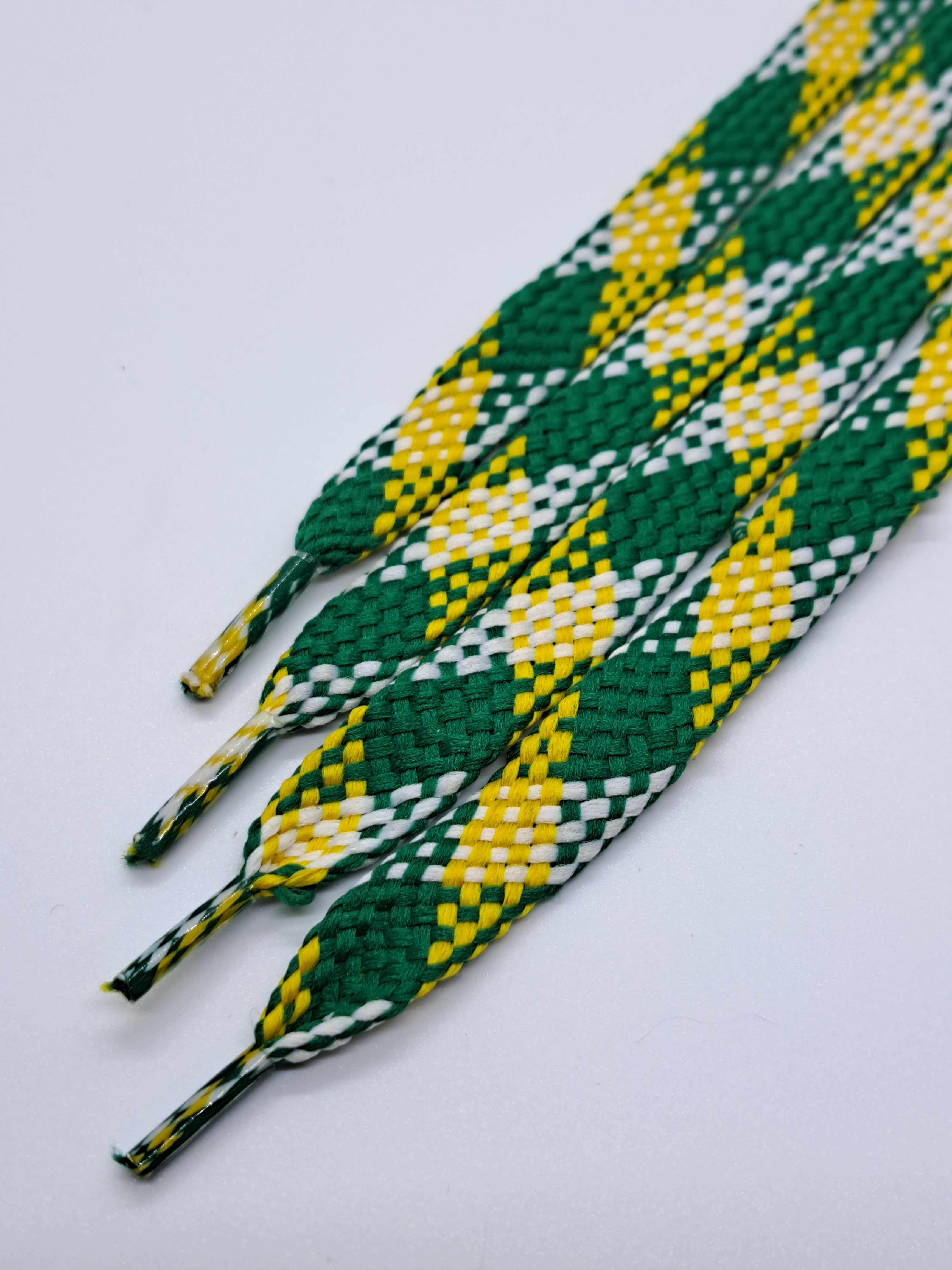 Flat Plaid Shoelaces - Gold, Green & White Cotton Laces for Sneakers, Boots & Casual Shoes | Perfect for Dress Shoes, Loafers & Everyday Wear