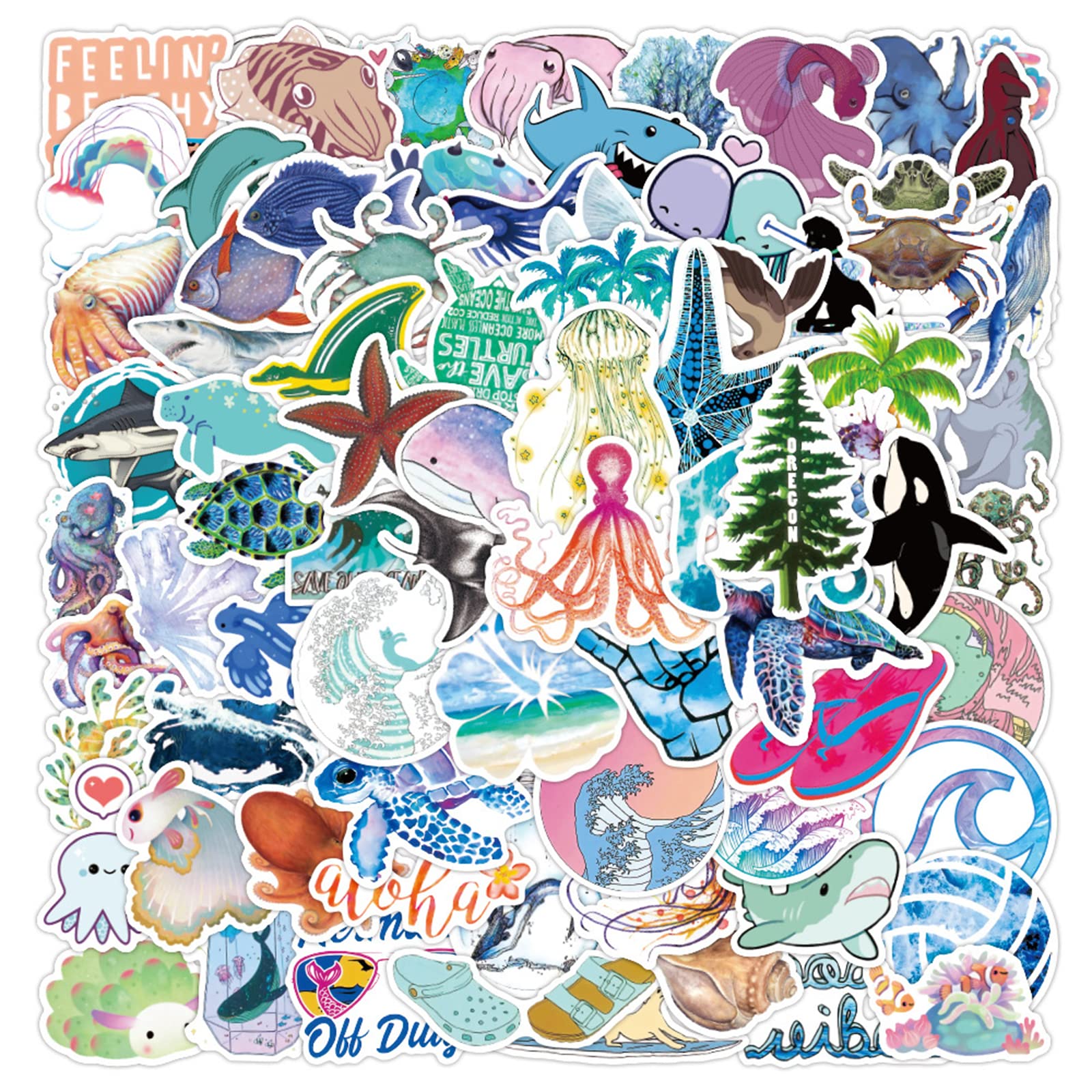 100 Pcs Waterproof Ocean Animal Stickers - Durable Vinyl Sea Life Decals for Laptop, Phone, Skateboard, Luggage, Helmet, Guitar, Bike & Car - Trendy DIY Decoration for Kids, Teens, Girls & Adults - Perfect for School, Travel, Sports & Home Decor