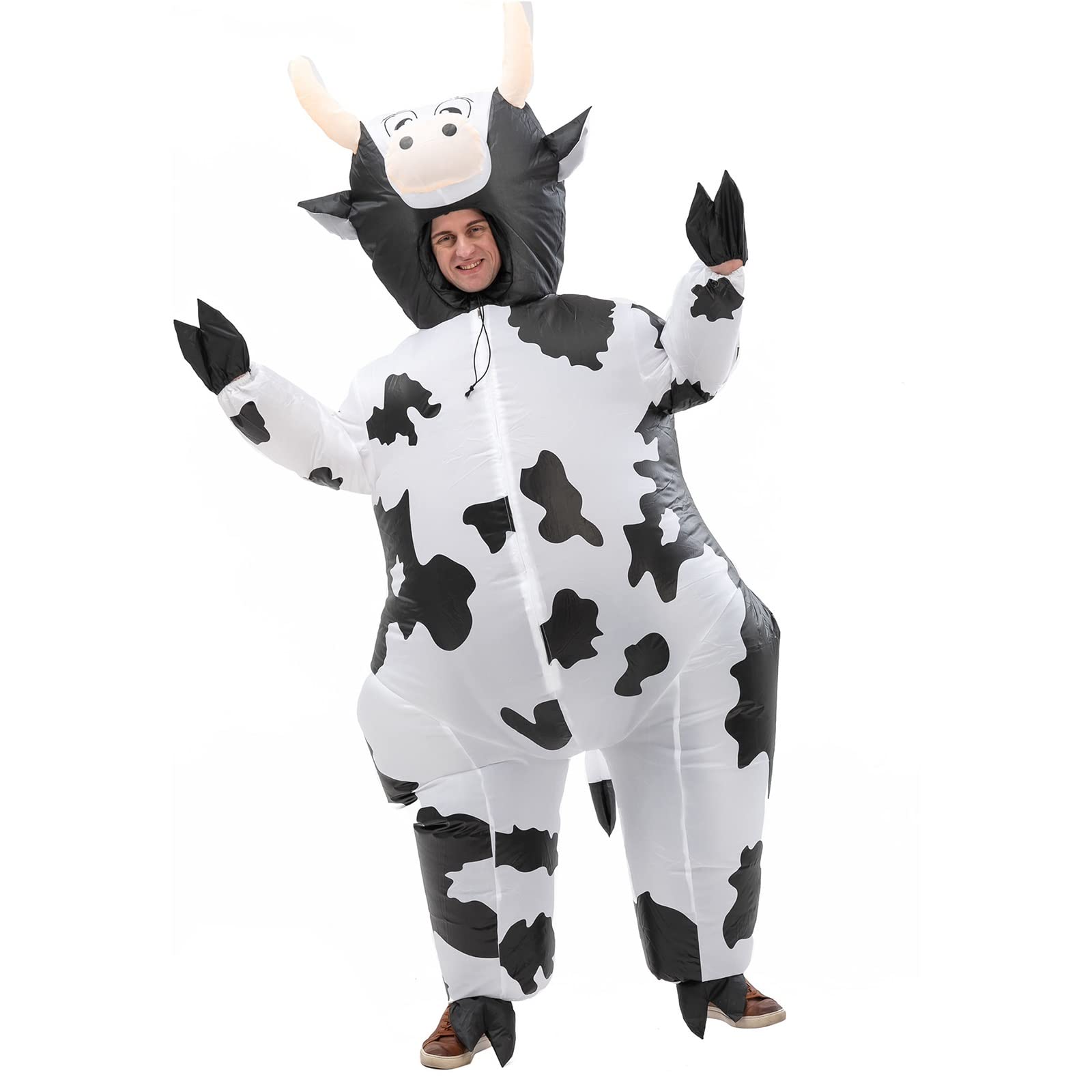 FANQIDM Inflatable Cow Costume - Funny Blow-Up Halloween Outfit for Adults, Unisex Animal Festival Costume (White) - Perfect for Halloween Parties, Cosplay & Festivals