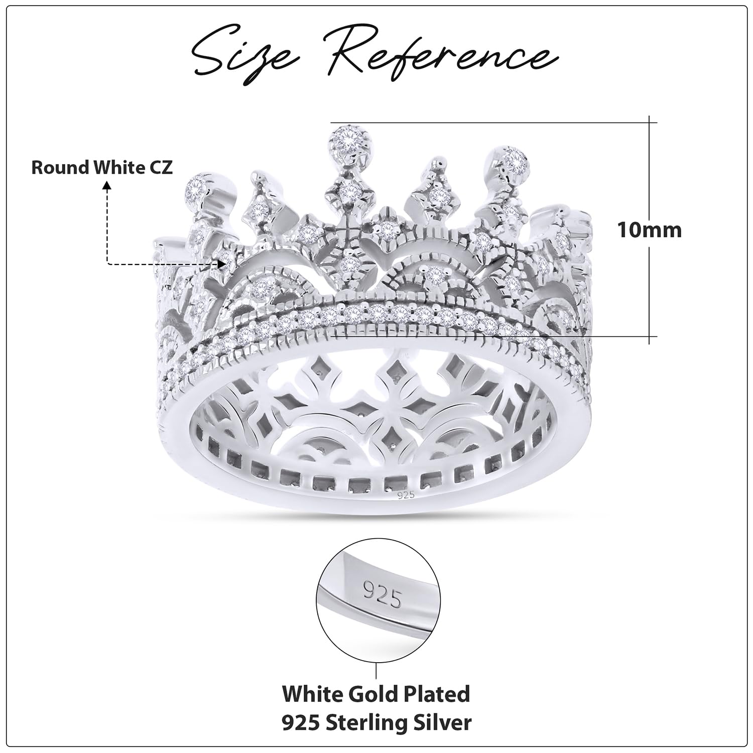 14K Gold Over Sterling Silver Cubic Zirconia Crown Ring - Elegant Round Royal Style Jewelry for Women | Perfect for Weddings, Prom, Anniversary Gifts & Special Occasions