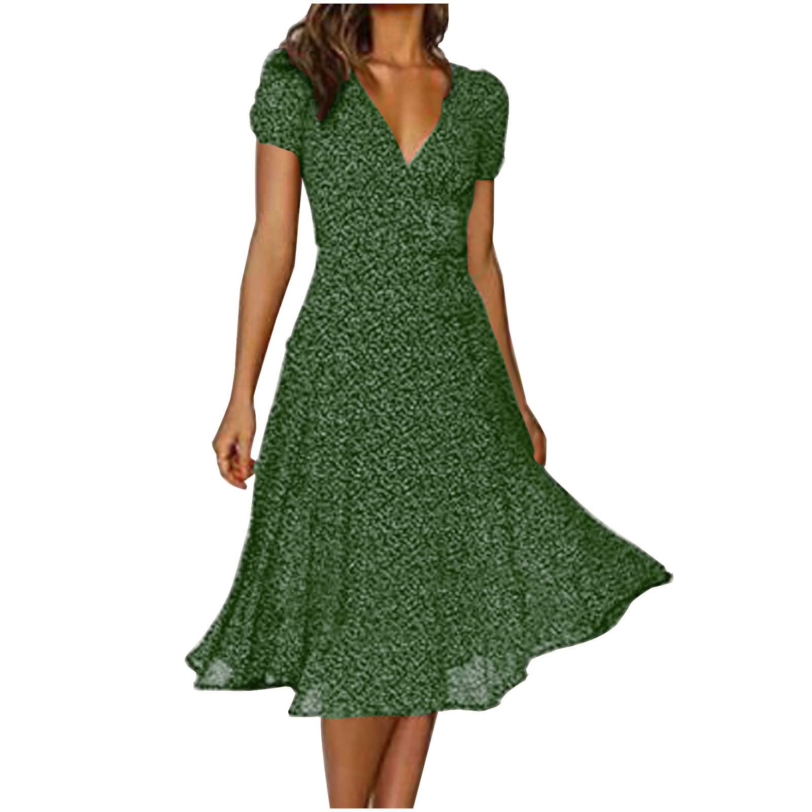 AMhomely Women's Summer Dresses - Elegant V-Neck Bandage Print Casual Short Sleeve Maxi Dress for Special Occasions | Plus Size & Petite Options | Perfect for Beach Vacations, Date Nights & Summer Parties