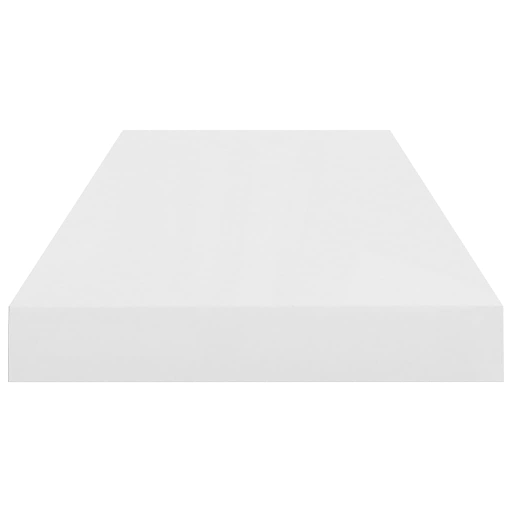CHARMMA Floating Wall Shelves Set of 2 - High Gloss White MDF Shelves (60x23.5x3.8 cm) - Modern Wall Storage for Living Room, Bedroom, Bathroom & Office Organization