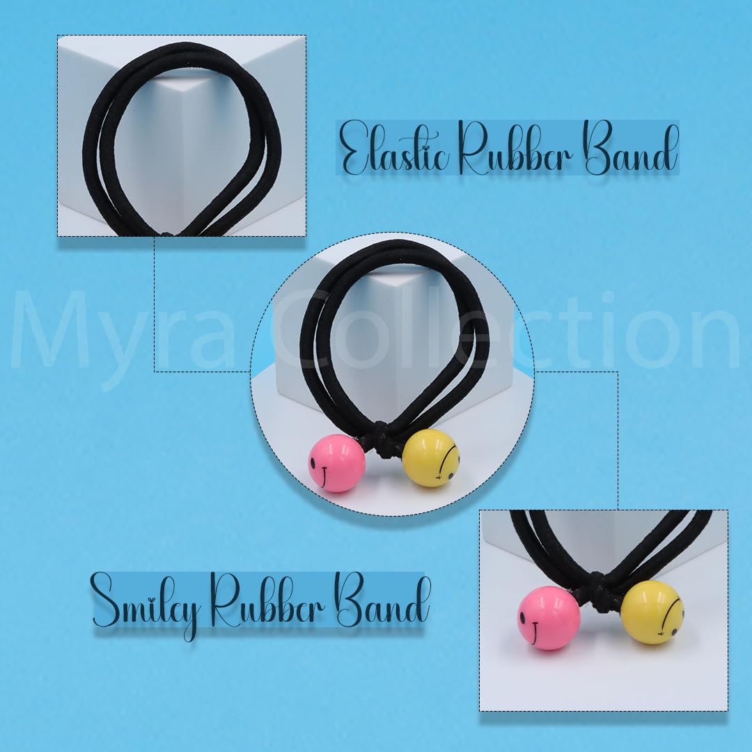 Myra Collection 6-Piece Colorful Smiley Face Hair Ties - Cute & Elegant Ponytail Holders for Women & Girls | Perfect for School, Work & Everyday Styling