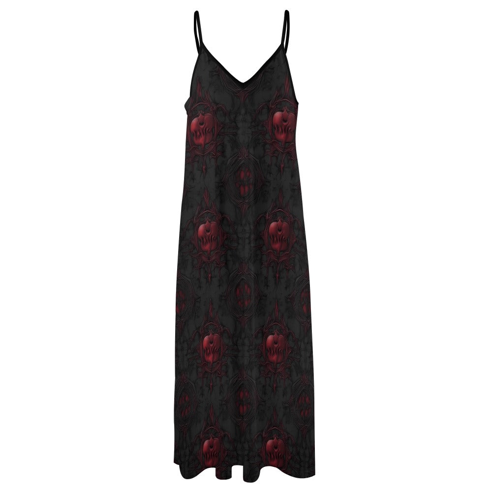 Deathly Apples Sling Ankle Long Dress - Elegant Gothic Maxi Dress for Women | Perfect for Halloween, Cosplay & Evening Parties