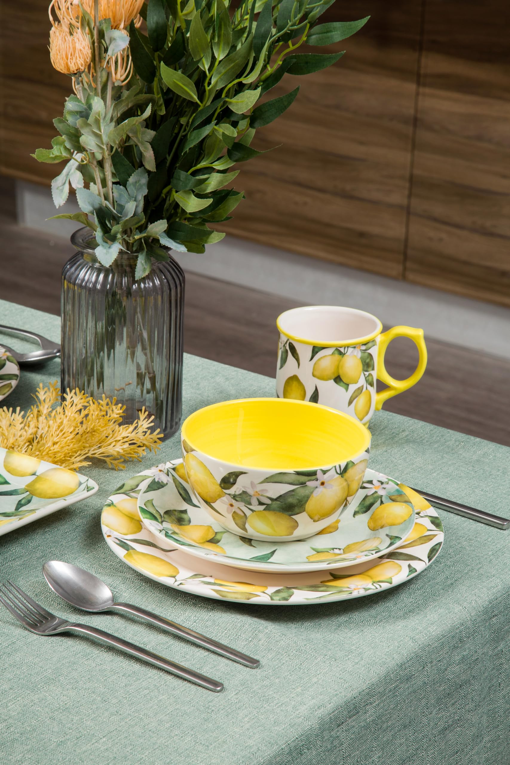 Bico Lemon Dreams Ceramic Bowls Set of 4 - 26oz Pasta, Salad, Cereal & Soup Bowls - Microwave & Dishwasher Safe - Perfect for Dining, Entertaining & Everyday Use