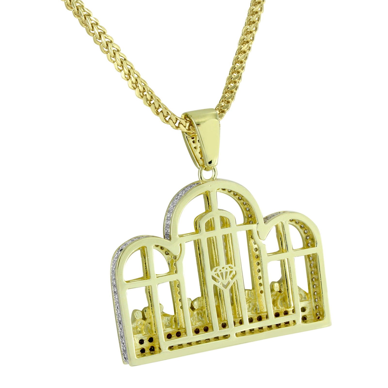 14K Gold Plated Last Supper Jesus Pendant Crucifix Necklace for Men - Stainless Steel Franco Chain Religious Jewelry Gift for Baptism, Confirmation & Church Occasions