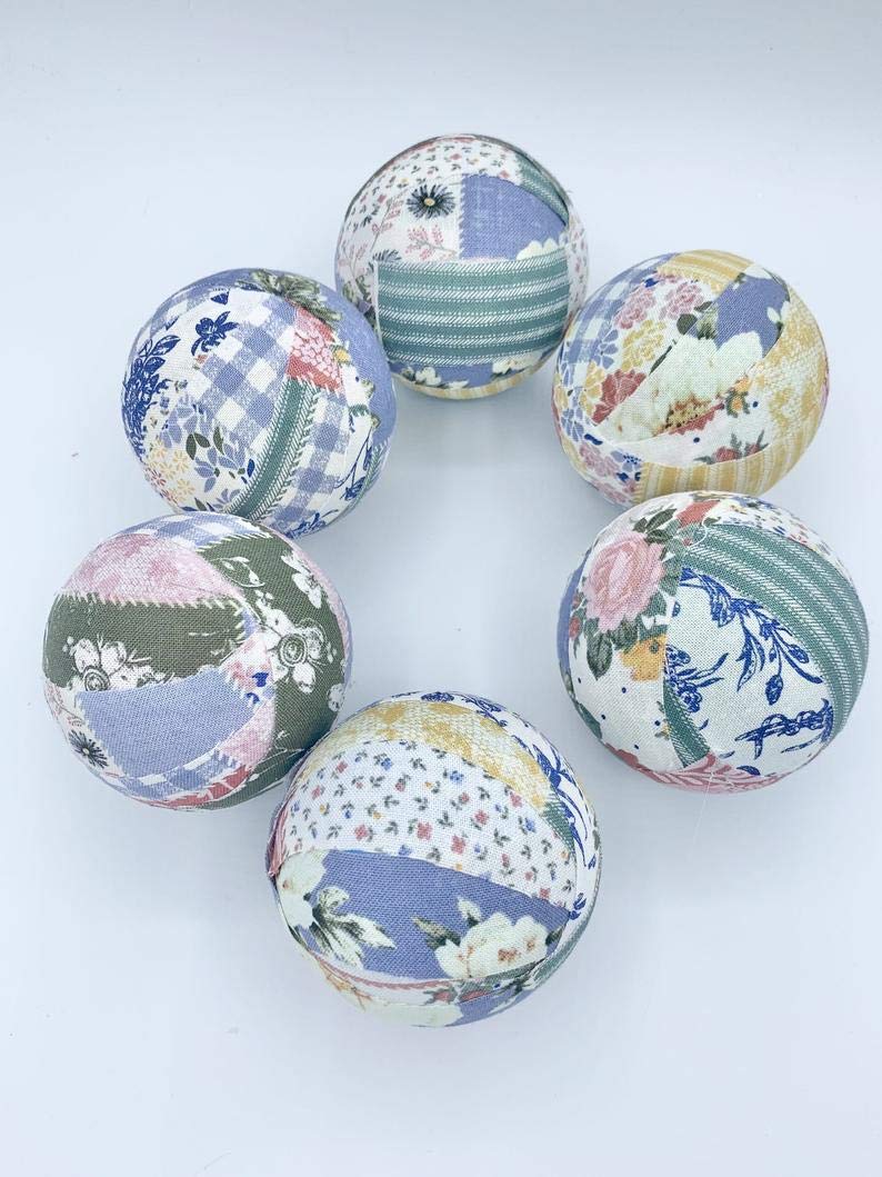 Antique Victorian Quilt Fabric Wrapped Balls - Elegant Bowl Filler Orbs Set for Home Decor, Wedding Centerpieces, and Mother's Day Gifts