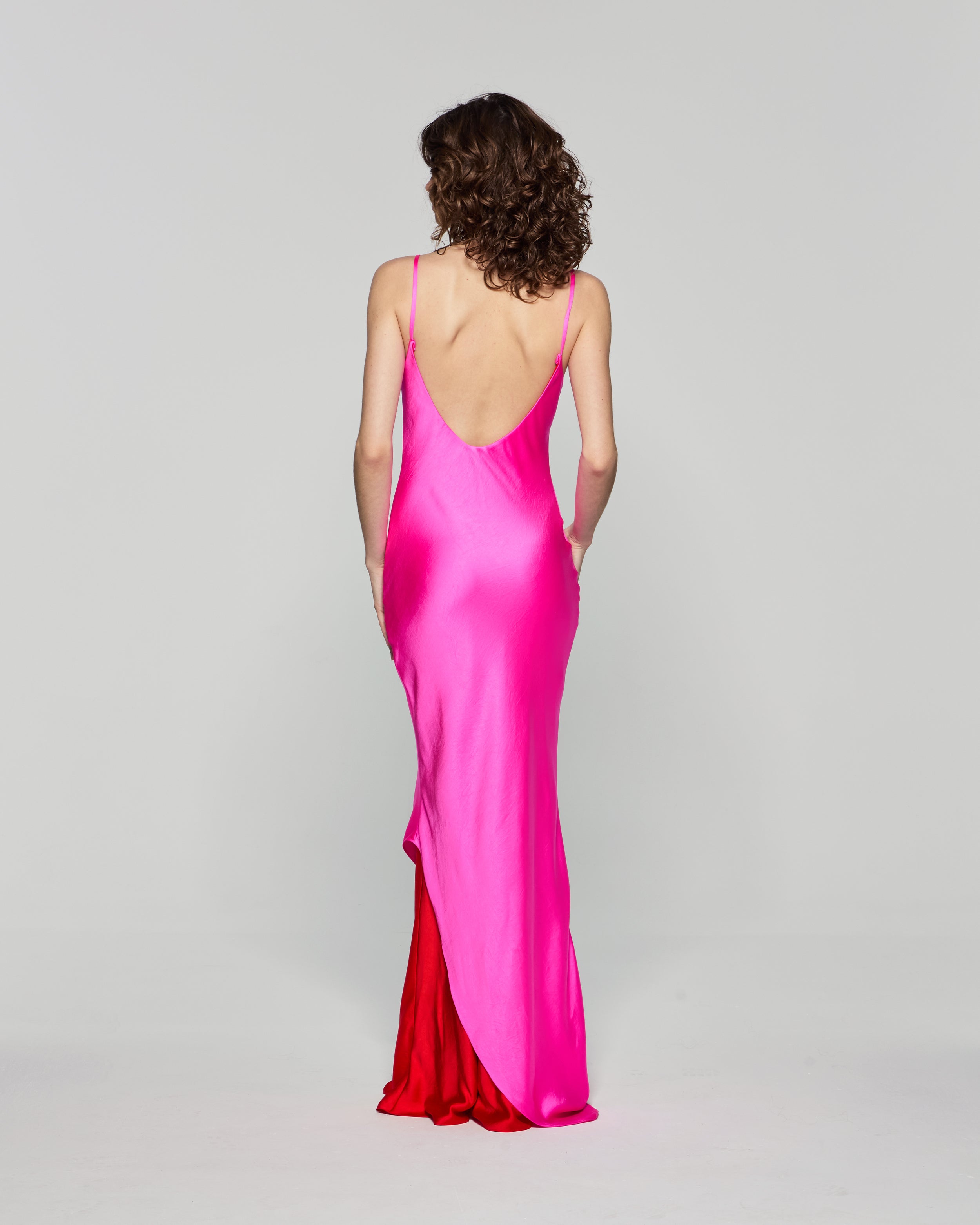 Double Layer Slip Dress for Women - Bright Pink & Red Satin Nightgown, Elegant Loungewear for Sleepwear, Date Night or Special Occasions