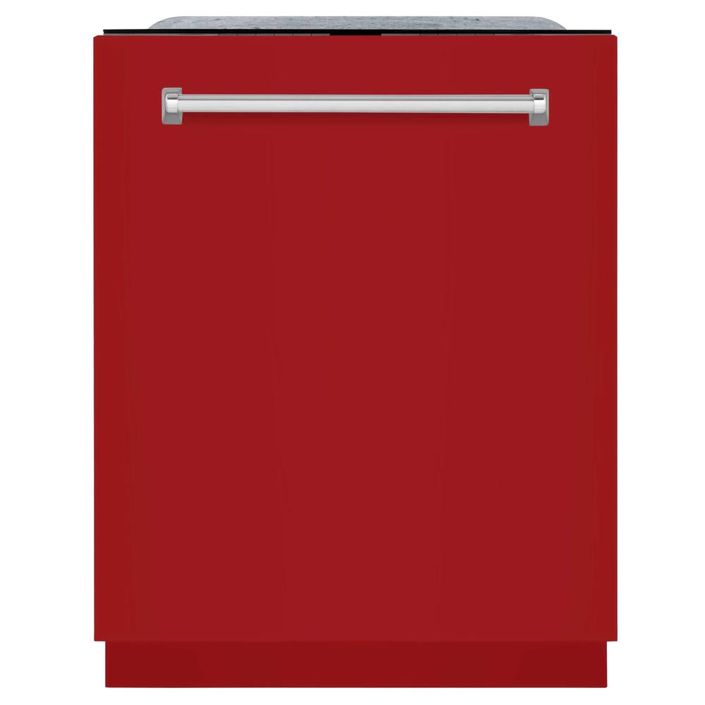 ZLINE 24 Inch Monument Series 3rd Rack Top Touch Control Dishwasher with Red Gloss Panel - Ultra Quiet 45dBa (DWMT RG 24) | Perfect for Modern Kitchens, Small Spaces & Energy-Efficient Homes