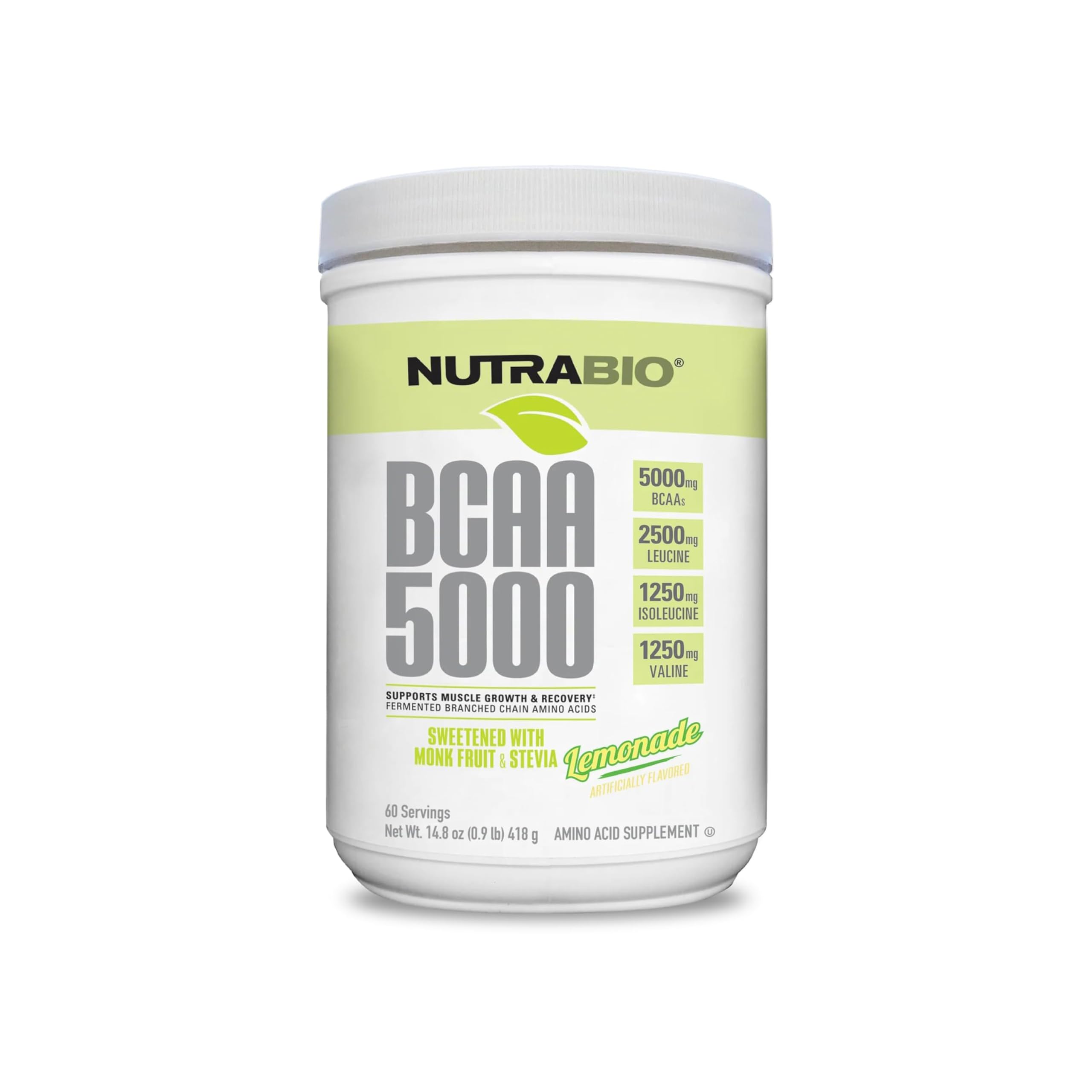NutraBio BCAA 5000 Powder - Fermented Branched Chain Amino Acids for Muscle Growth & Recovery - Vegan, Gluten Free Supplement with Natural Flavors - Lemonade Flavor (60 Servings) | Pre-Workout & Post-Workout Drink for Athletes & Fitness Enthusiasts