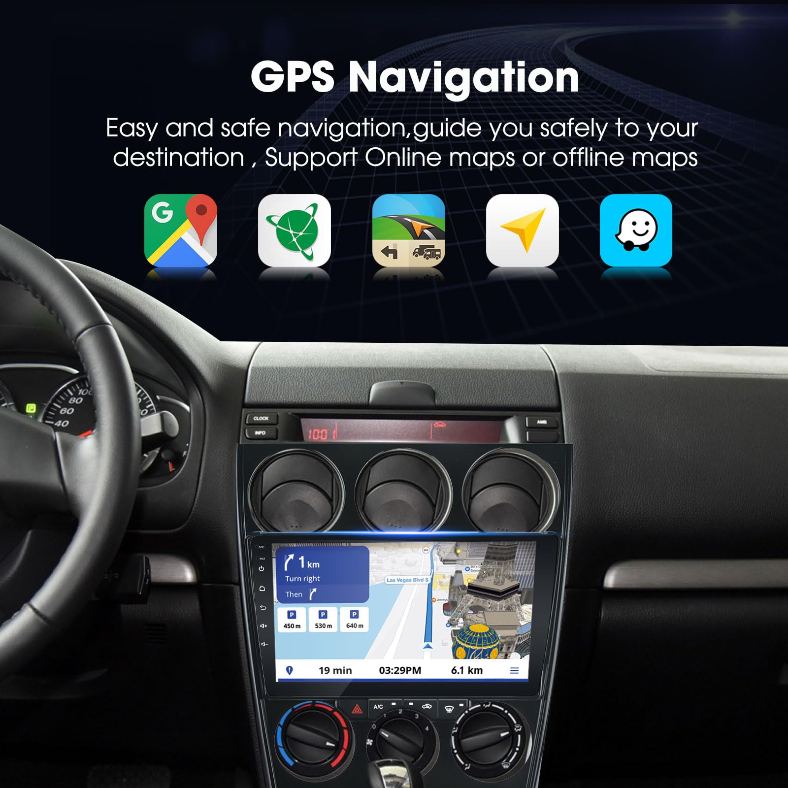 Android Car Stereo for Mazda 6 Atenza 2002-2008 - Built-in Apple CarPlay & Android Auto, GPS Navigation, WiFi, Bluetooth, FM Radio, Split Screen, Steering Wheel Control, 2GB RAM + 32GB ROM - Perfect for Hands-Free Calling, Music Streaming & Safe Driving
